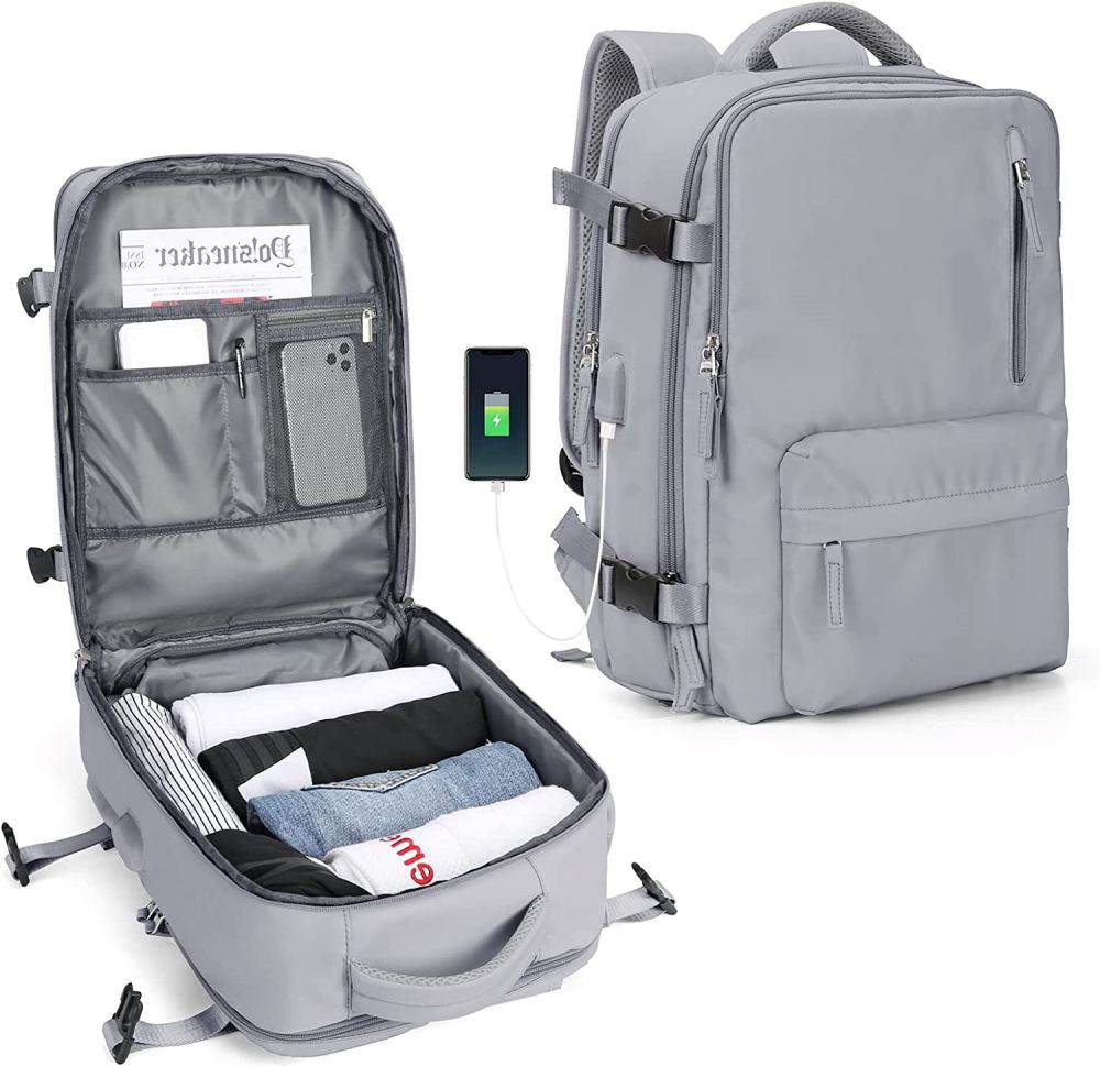 Mochila de viaje grande Carrera en la mochila, mochila de senderismo impermeable al aire libre Rucksack casual Daypack Fit de 14 pulgadas con la computadora portátil con zapatos de puerto de carga USB compartimento