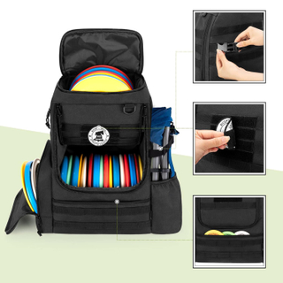 DISC APEX DISC MARCHPACK | Mochila de golf de disco | Almacene hasta 20+ discos | Bolsillo de refrigerador aislado | Bolsas de golf de disco con manga paraguas | Bolsas de seguridad para billeteras o teclas Material de nylon Cordura