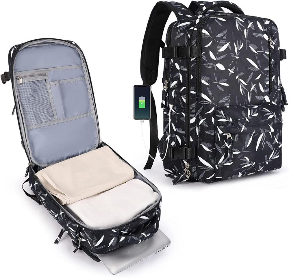 Mochila de viaje grande Carrera en la mochila, mochila de senderismo impermeable al aire libre Rucksack casual Daypack Fit de 14 pulgadas con la computadora portátil con zapatos de puerto de carga USB compartimento