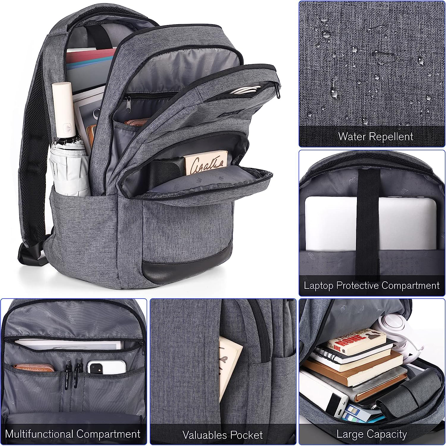 Mochila de la escuela mochila, mochila para computadora portátil Viajes con puerto de carga USB para hombres para hombres anti -robo de agua resistente a la mochila para la mochila de 15.6 pulgadas