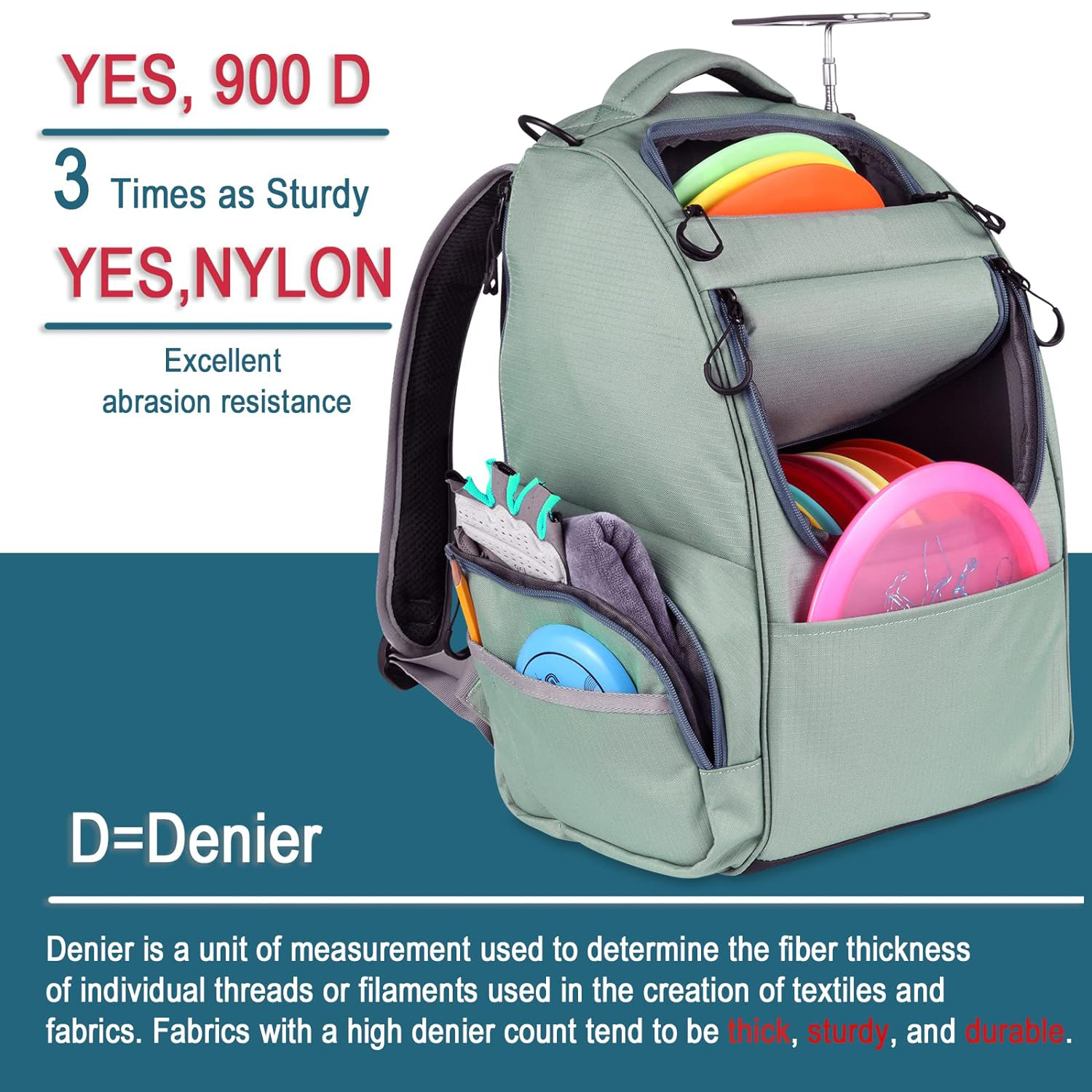 Bolsa de golf de disco, mochila de golf de disco duradera, bolsa de golf de disco liviana con dos soportes de paredes laterales y divisores Diseño Bolsa de golf de disco introductoria para principiantes y rondas de golf de discos casuales