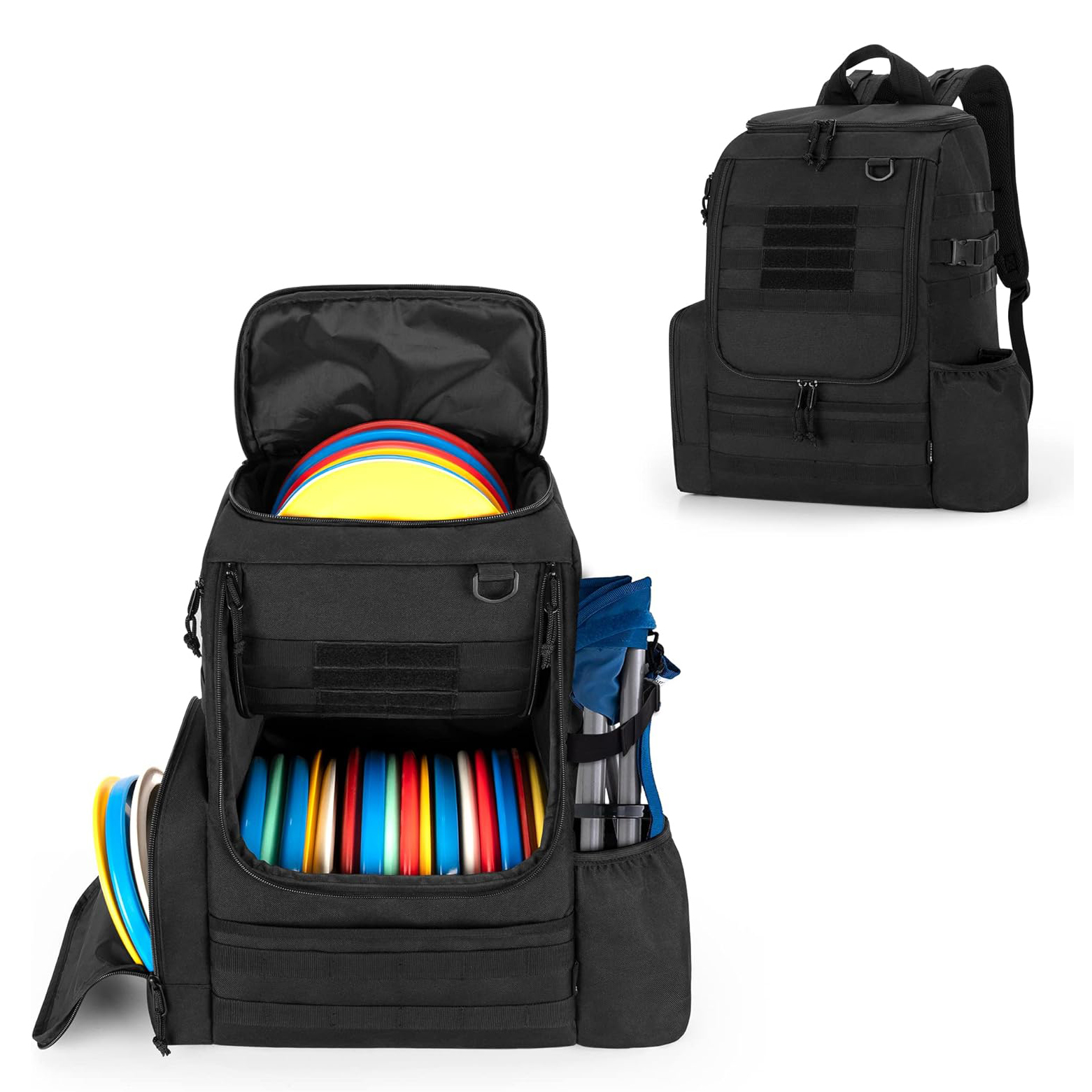 DISC APEX DISC MARCHPACK | Mochila de golf de disco | Almacene hasta 20+ discos | Bolsillo de refrigerador aislado | Bolsas de golf de disco con manga paraguas | Bolsas de seguridad para billeteras o teclas Material de nylon Cordura
