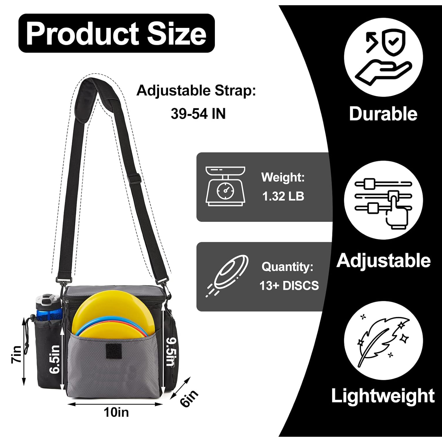  Bolsa de golf de disco, bolsa de arranque de golf de disco con divisores acolchados extraíbles, ligero y resistente al agua se adapta a hasta más de 13 discos, ideal para principiantes de deportes de golf de disco.