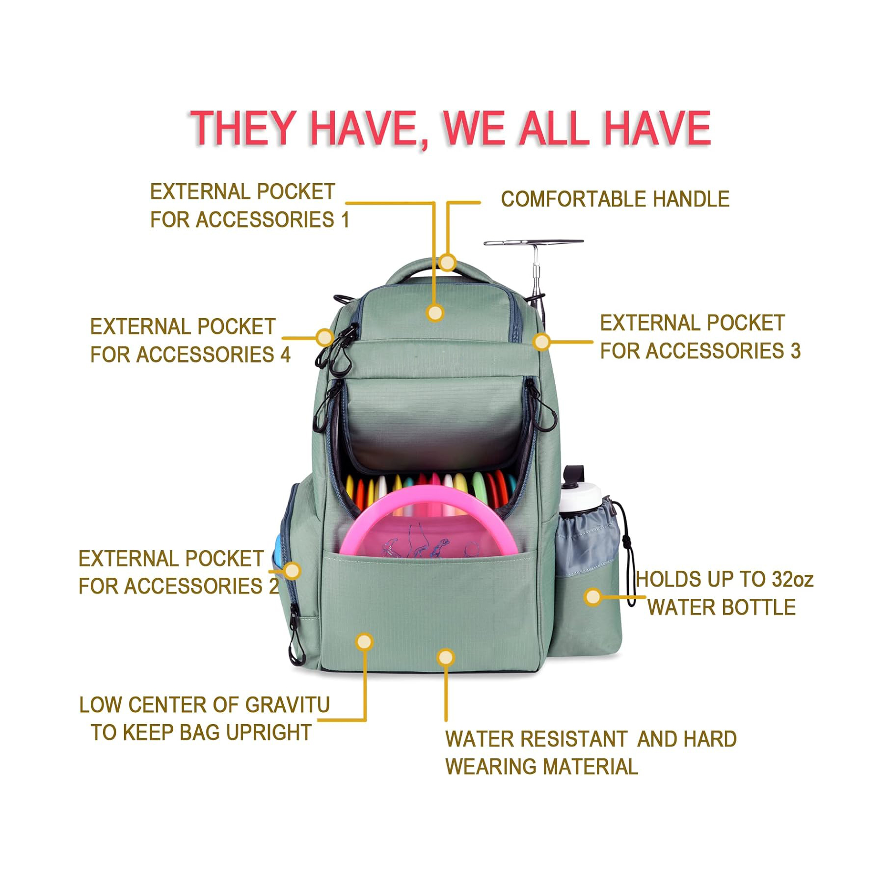 Bolsa de golf de disco, mochila de golf de disco duradera, bolsa de golf de disco liviana con dos soportes de paredes laterales y divisores Diseño Bolsa de golf de disco introductoria para principiantes y rondas de golf de discos casuales