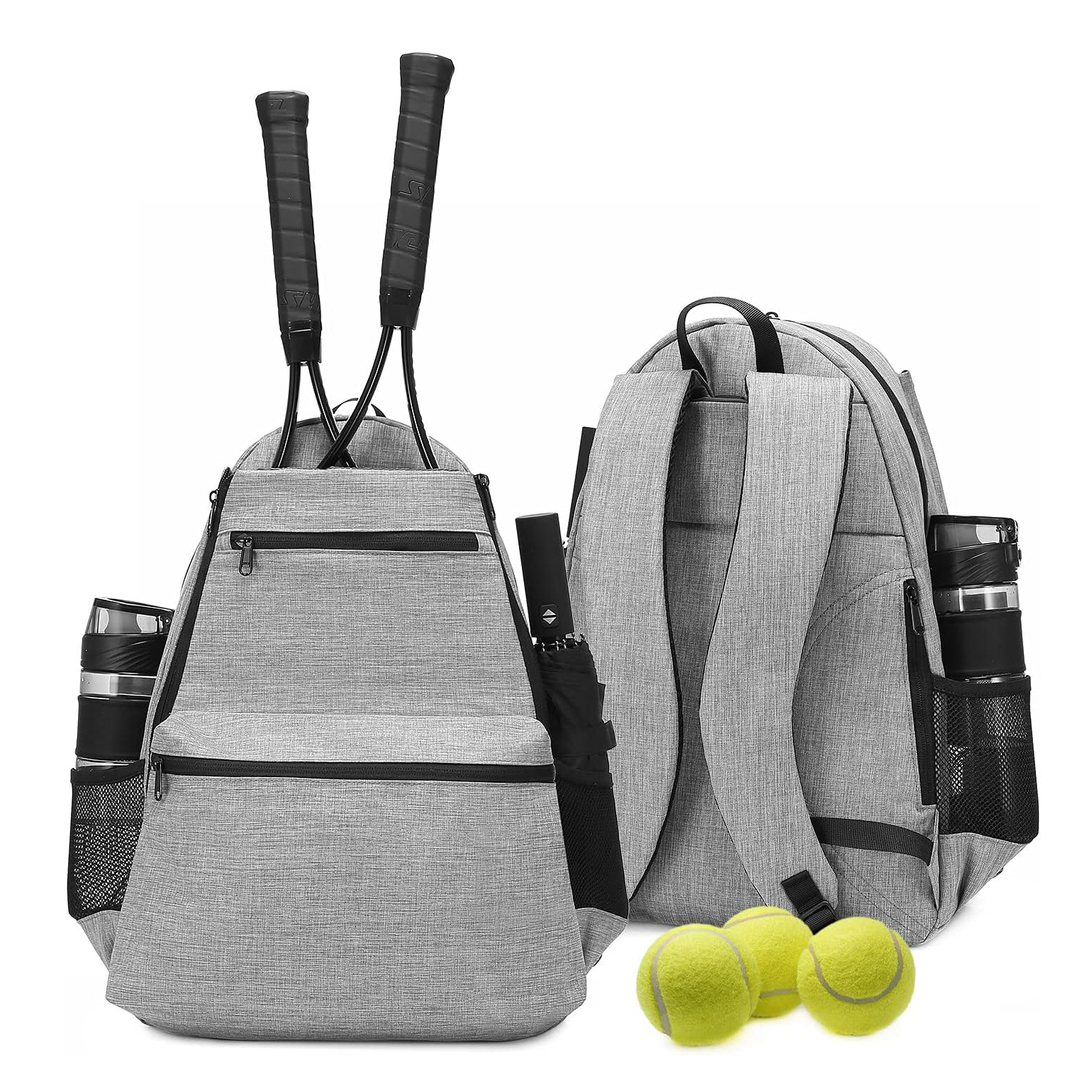 Mochila de tenis de mochila deportiva. Contiene correas acolchadas y ajustables dos bolsillos de botella de agua exterior