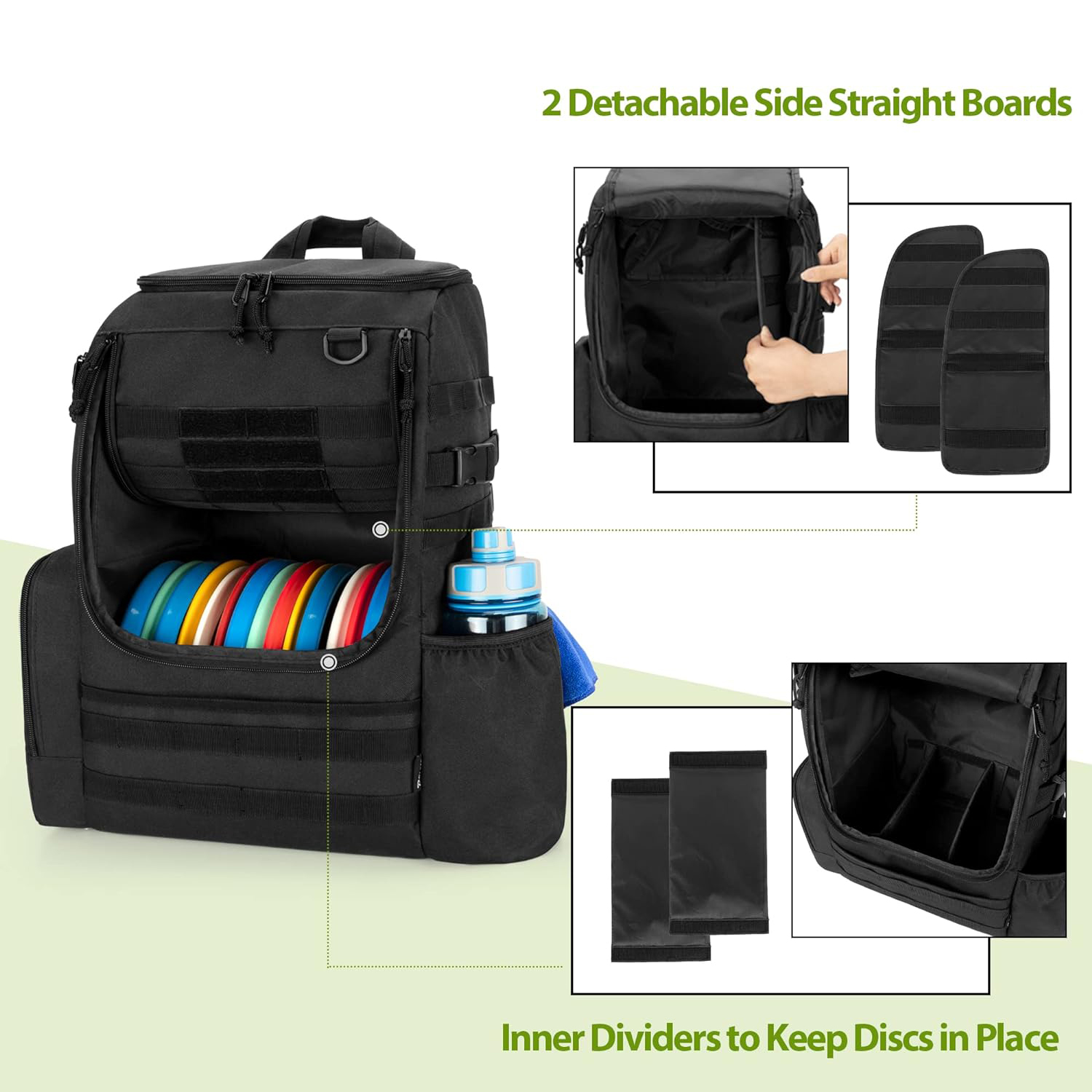 DISC APEX DISC MARCHPACK | Mochila de golf de disco | Almacene hasta 20+ discos | Bolsillo de refrigerador aislado | Bolsas de golf de disco con manga paraguas | Bolsas de seguridad para billeteras o teclas Material de nylon Cordura