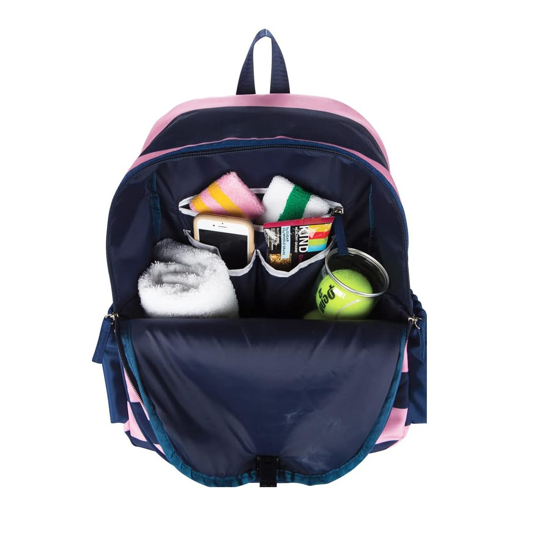 Mochila de tenis. Contiene correas acolchadas y ajustables dos bolsillos de botella de agua exterior