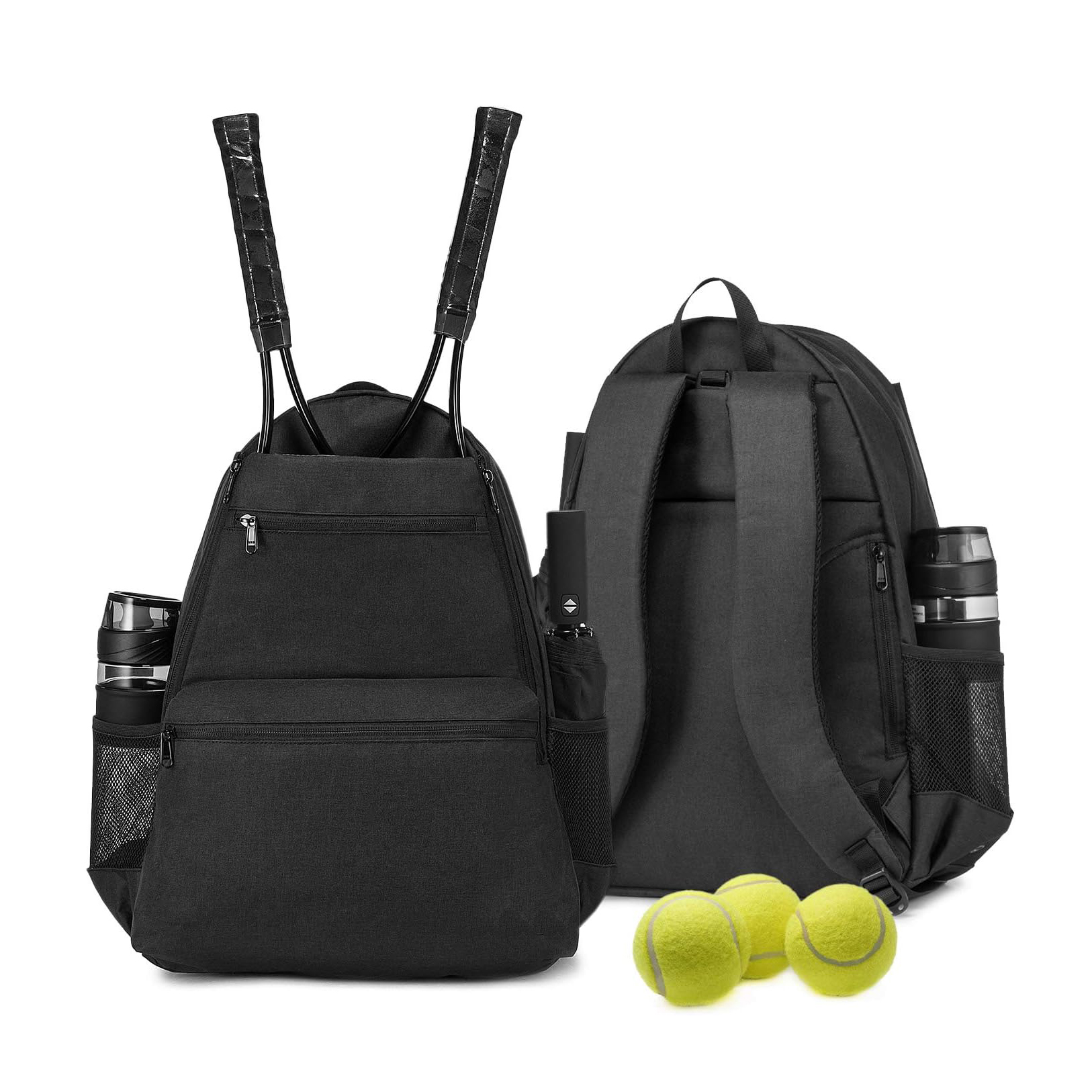 Mochila de tenis de mochila deportiva. Contiene correas acolchadas y ajustables dos bolsillos de botella de agua exterior