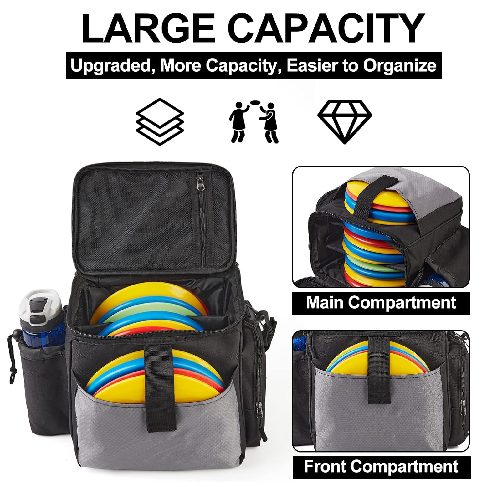  Bolsa de golf de disco, bolsa de arranque de golf de disco con divisores acolchados extraíbles, ligero y resistente al agua se adapta a hasta más de 13 discos, ideal para principiantes de deportes de golf de disco.