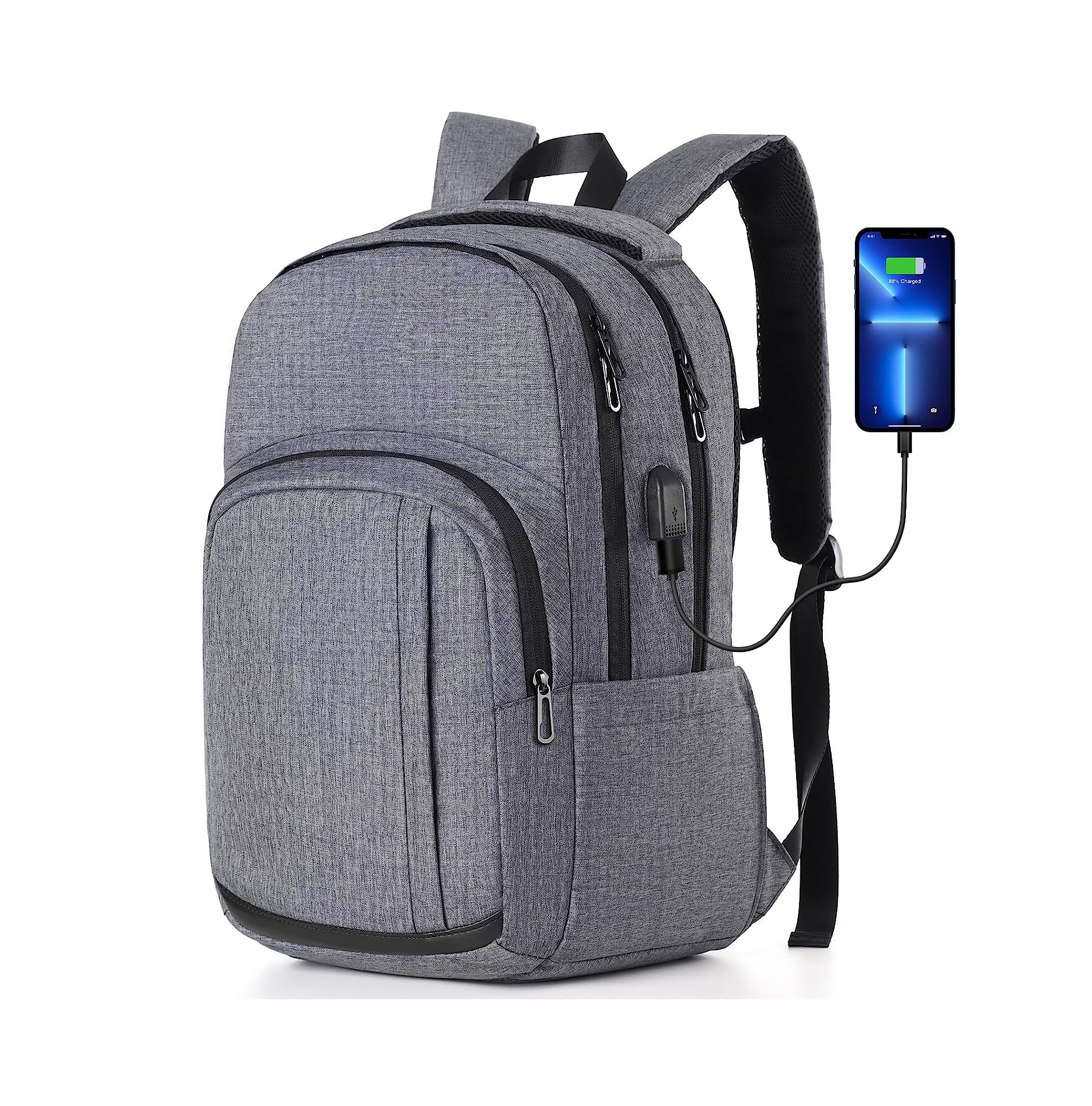 Mochila de la escuela mochila, mochila para computadora portátil Viajes con puerto de carga USB para hombres para hombres anti -robo de agua resistente a la mochila para la mochila de 15.6 pulgadas
