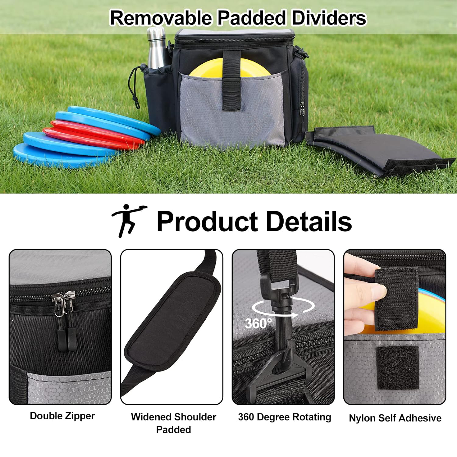  Bolsa de golf de disco, bolsa de arranque de golf de disco con divisores acolchados extraíbles, ligero y resistente al agua se adapta a hasta más de 13 discos, ideal para principiantes de deportes de golf de disco.