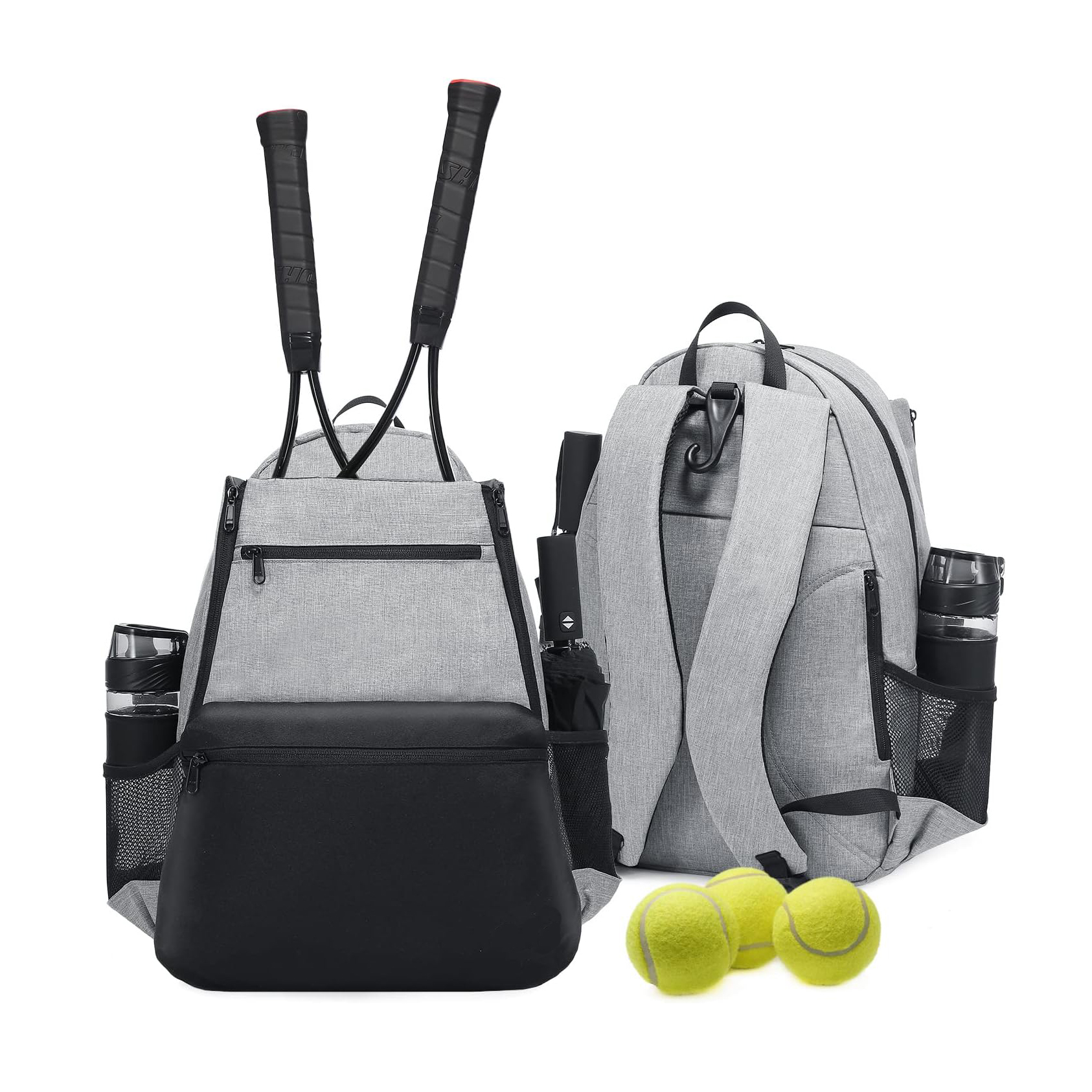 Mochila de tenis de mochila deportiva. Contiene correas acolchadas y ajustables dos bolsillos de botella de agua exterior