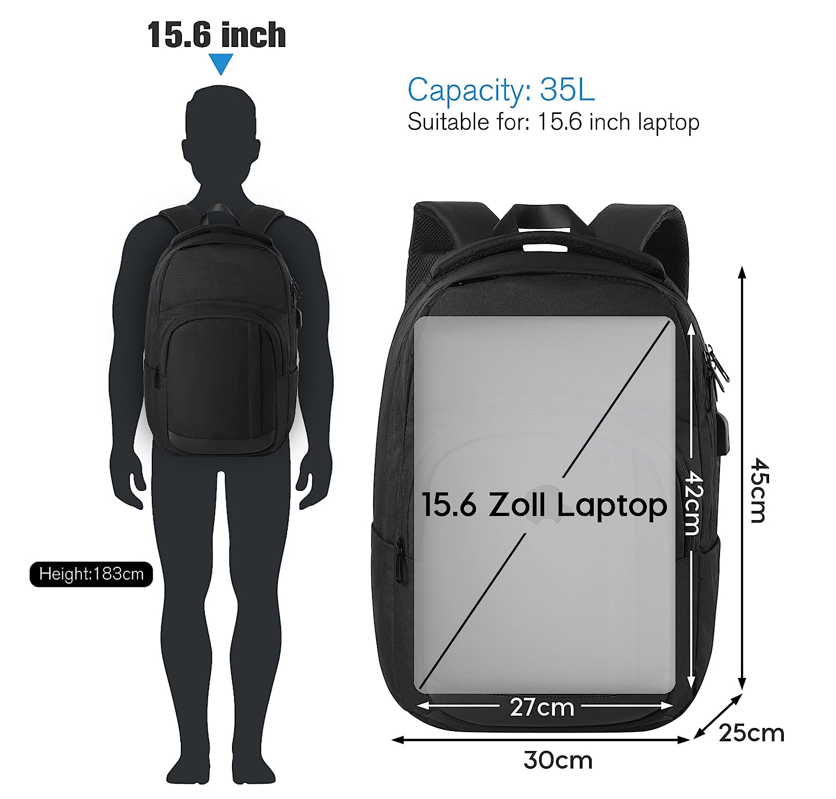 Mochila de la escuela mochila, mochila para computadora portátil Viajes con puerto de carga USB para hombres para hombres anti -robo de agua resistente a la mochila para la mochila de 15.6 pulgadas