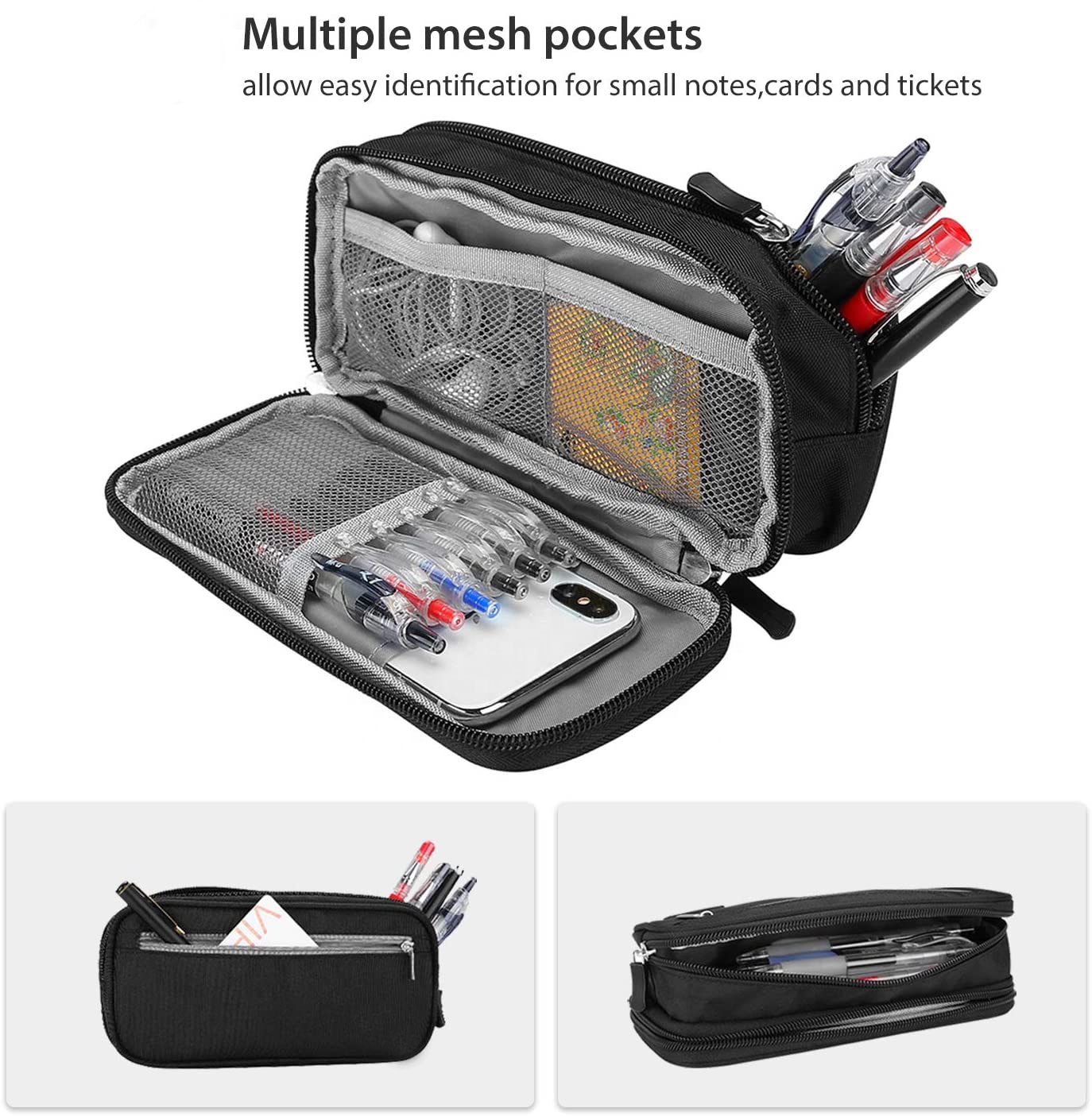 Estuche para lápices Estuche para bolígrafo Capacidad de dos capas Soporte de papelería duradero para útiles escolares Bolsa de organización de escritorio de almacenamiento de oficina