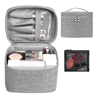 Diseño del OEM de la fábrica del bolso del cosmético de la bolsa del neceser de los hombres del totalizador de la prenda impermeable del mackup diario gris promocional del diseño del OEM