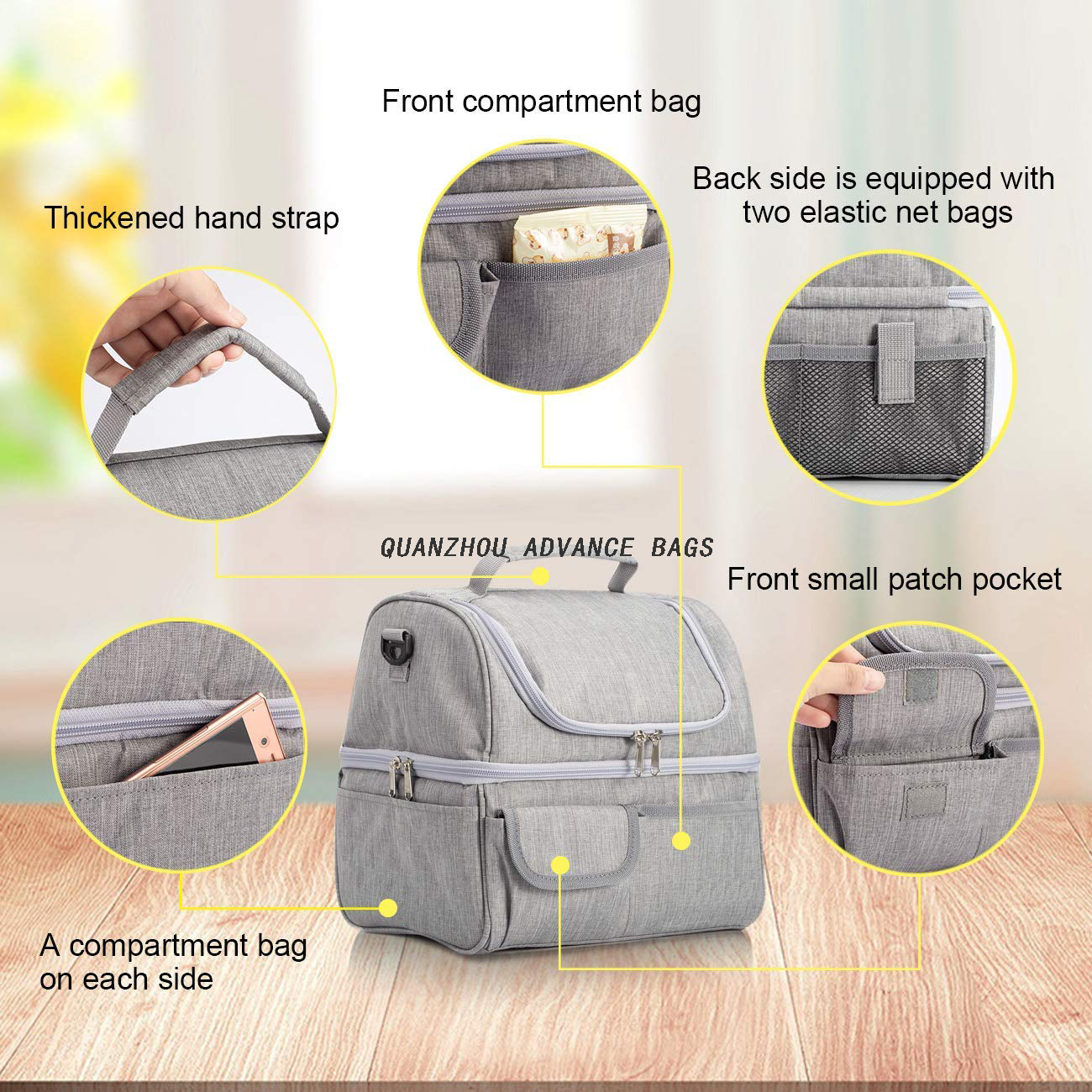 Bolsa portátil Bolsa de picnic Mochila para frigorífico Bolsas para enfriar alimentos Bolsa para frigorífico Suministros para acampar isotérmicos Almuerzo térmico Bolsa para enfriar alimentos con aislamiento Bolsa para enfriar al aire libre