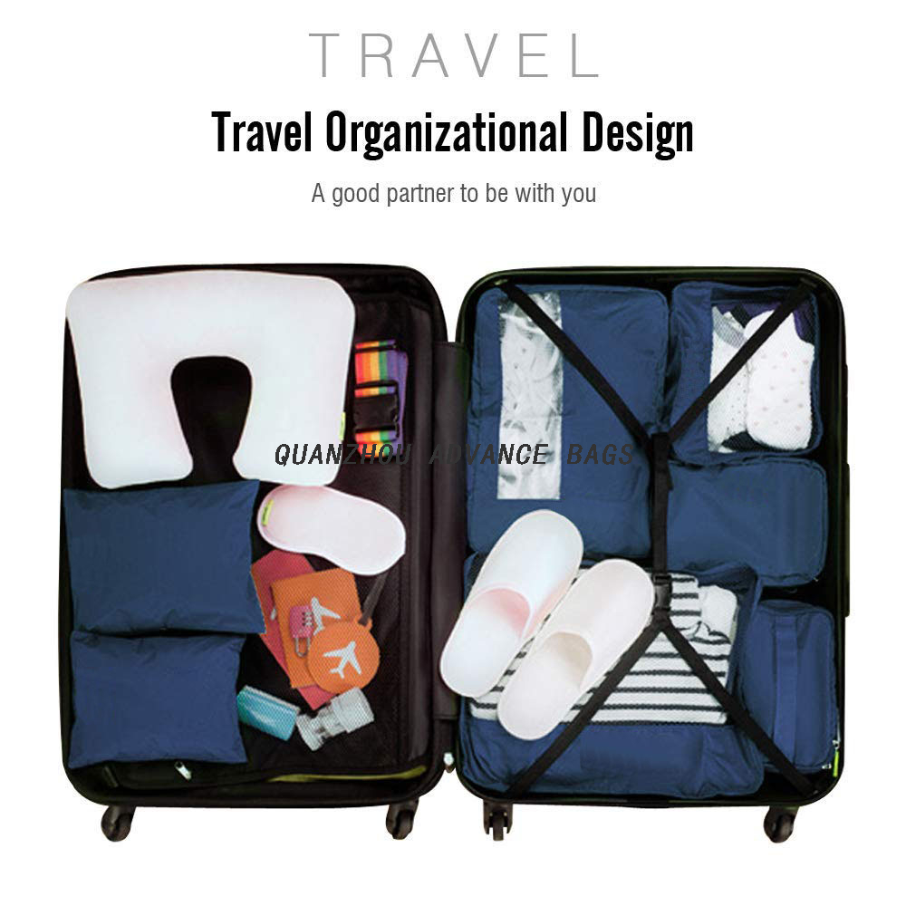 Bolsa organizadora de viaje personalizada a la moda BOLSA plegable 7 juegos livianos a granel Poliéster Ziplock Reciclado Negro Maquillaje Lavado Bolsa de cosméticos y estuche personalizado Impermeable