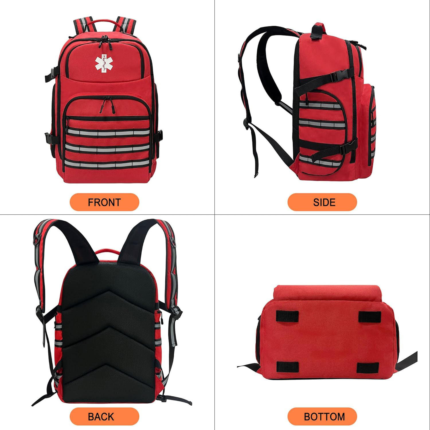 Bolsa de mochila de primer respondedor vacío vacío, transportista de primeros auxilios de trauma EMT para paramédicos y kit de suministros médicos de emergencia, liviano y duradero (mochila)