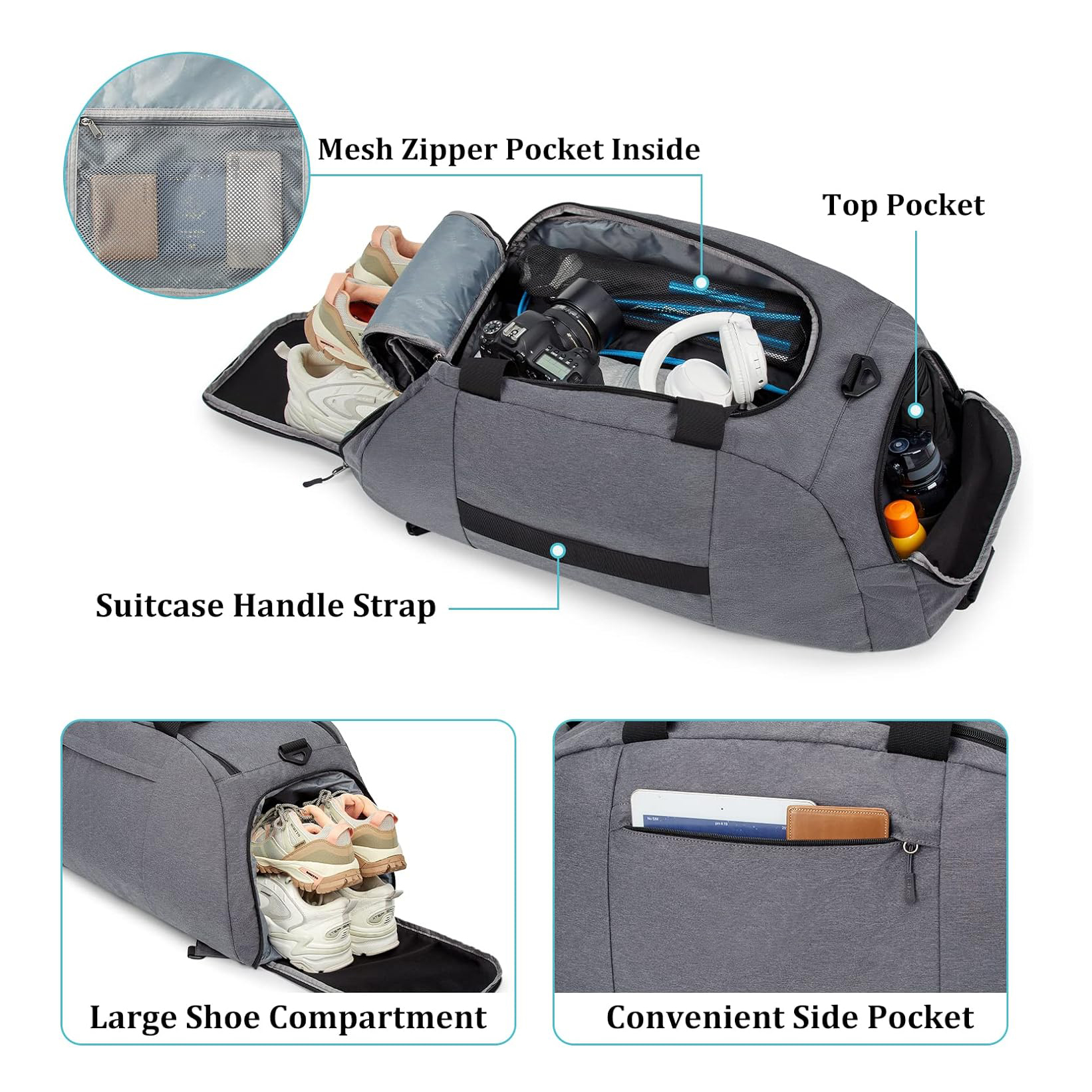 Bolsa de gimnasia 70L Bolsa de gimnasia grande de 3 vías con compartimento de zapato Ligero impermeable Deportes plegables Duffel Bag Travel Mackpack Luggage