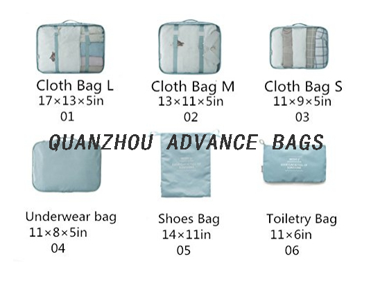 Juego de bolsas organizadoras de viaje Bolsas organizadoras de equipaje de viaje ligeras 7 piezas Juego de bolsas de cubos de embalaje BOLSA plegable impermeable personalizada