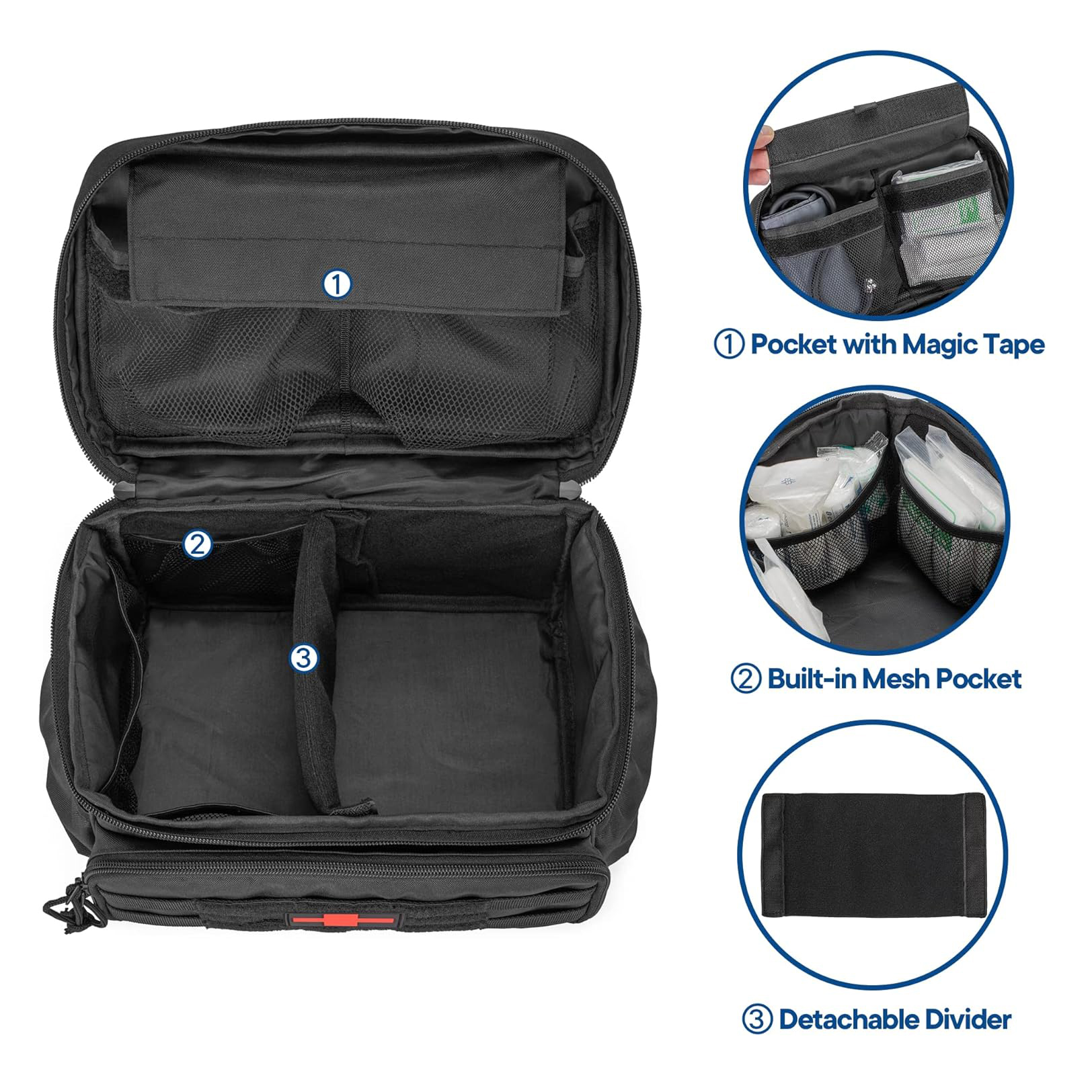 Bolsa de almacenamiento de medicamentos pequeños vacío, caja de primeros auxilios de primeros auxilios de primera auxilio de Bag Family Kit Family para caminar, acampar y hogar