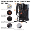 2024 suministro una mochila impermeable de bolsa seca para hombres y mujeres, 25L, mediano/grande, enrollable, para navegar, kayak, buceo, caminata, motocicleta +bolsillos flotantes, livianos y de botella de agua
