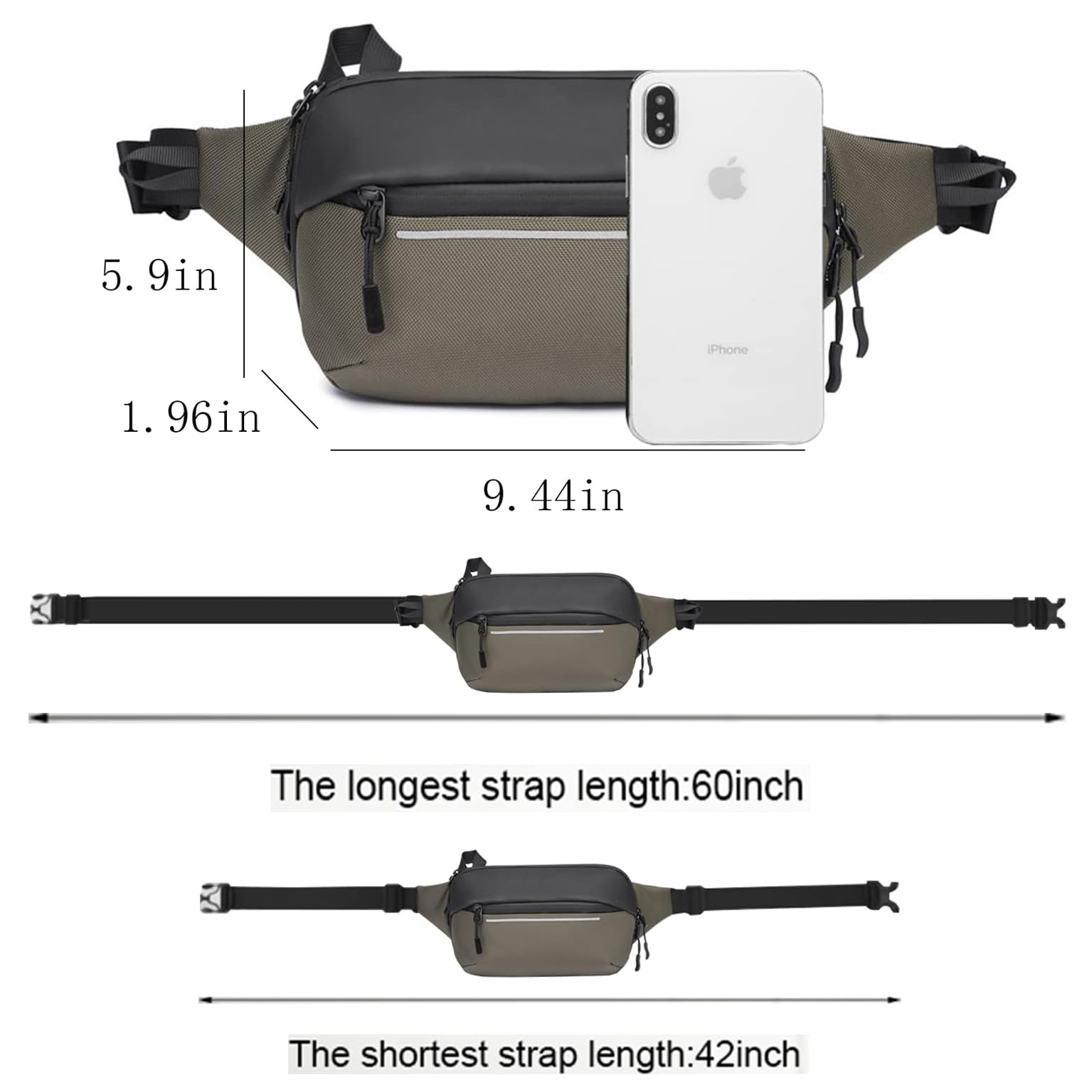 Pack Fanny Pack Impermeable Bag Pack Men Mujeres Bum Bum Bum con soporte de botella de agua Correa ajustable Adecuado para el entrenamiento al aire libre Traking Cycling Bolsa Bolsa