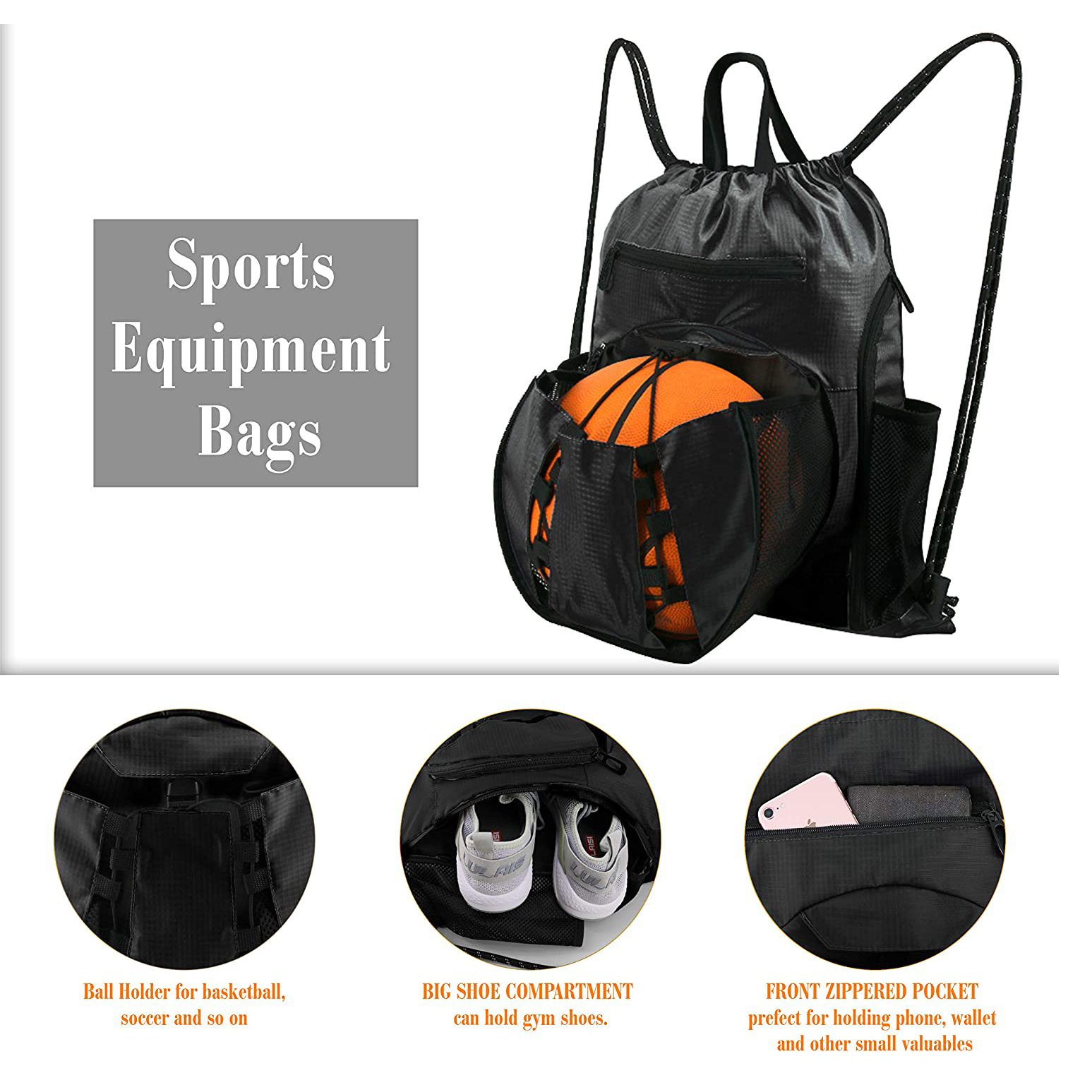 Mochila de baloncesto GYM para hombre, bolsa de fútbol con compartimento para pelotas y compartimento para zapatos para baloncesto, fútbol, ​​entrenamiento de voleibol