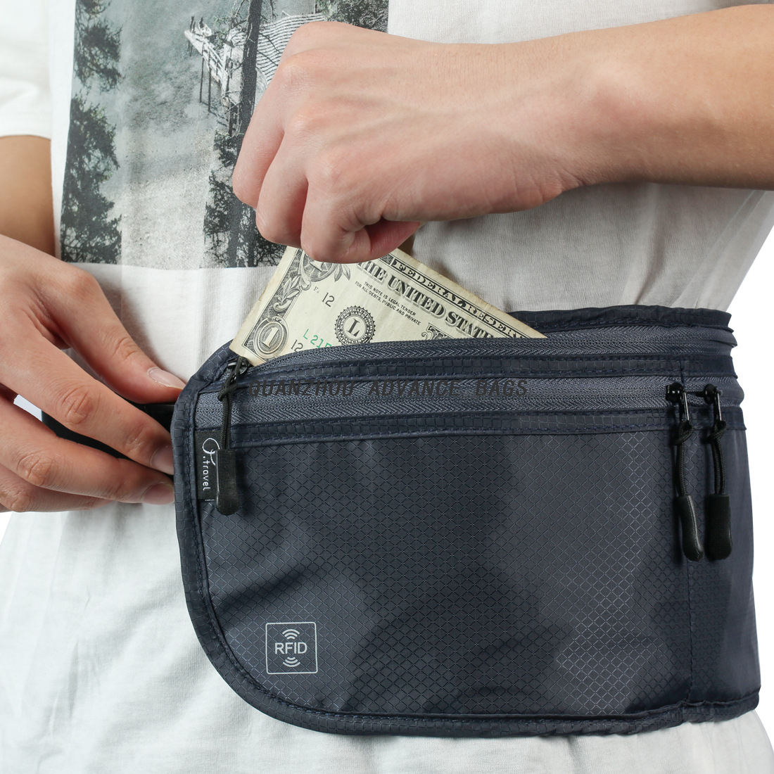 2021 Venta caliente RFID Moda pasaporte Riñonera Teléfono Poliéster Deporte Correr al aire libre Fanny Travel para hombres y mujeres