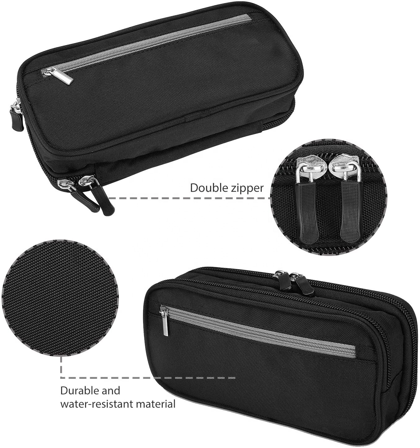 Estuche para lápices Estuche para bolígrafo Capacidad de dos capas Soporte de papelería duradero para útiles escolares Bolsa de organización de escritorio de almacenamiento de oficina