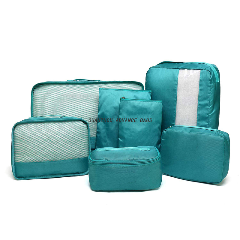 Bolsa organizadora de viaje personalizada a la moda BOLSA plegable 7 juegos livianos a granel Poliéster Ziplock Reciclado Negro Maquillaje Lavado Bolsa de cosméticos y estuche personalizado Impermeable