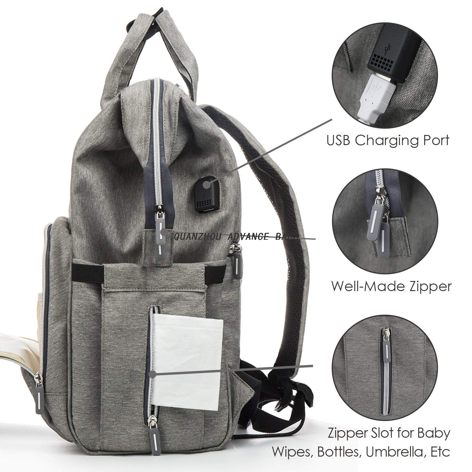 Factory Múltiples usos plegables Weekender Bolsas para bebés Mommy Baby Travel Mochila para pañales para bebés Bolsas para pañales con bolsillos aislados Mochila de estructura práctica y fácil de agarrar