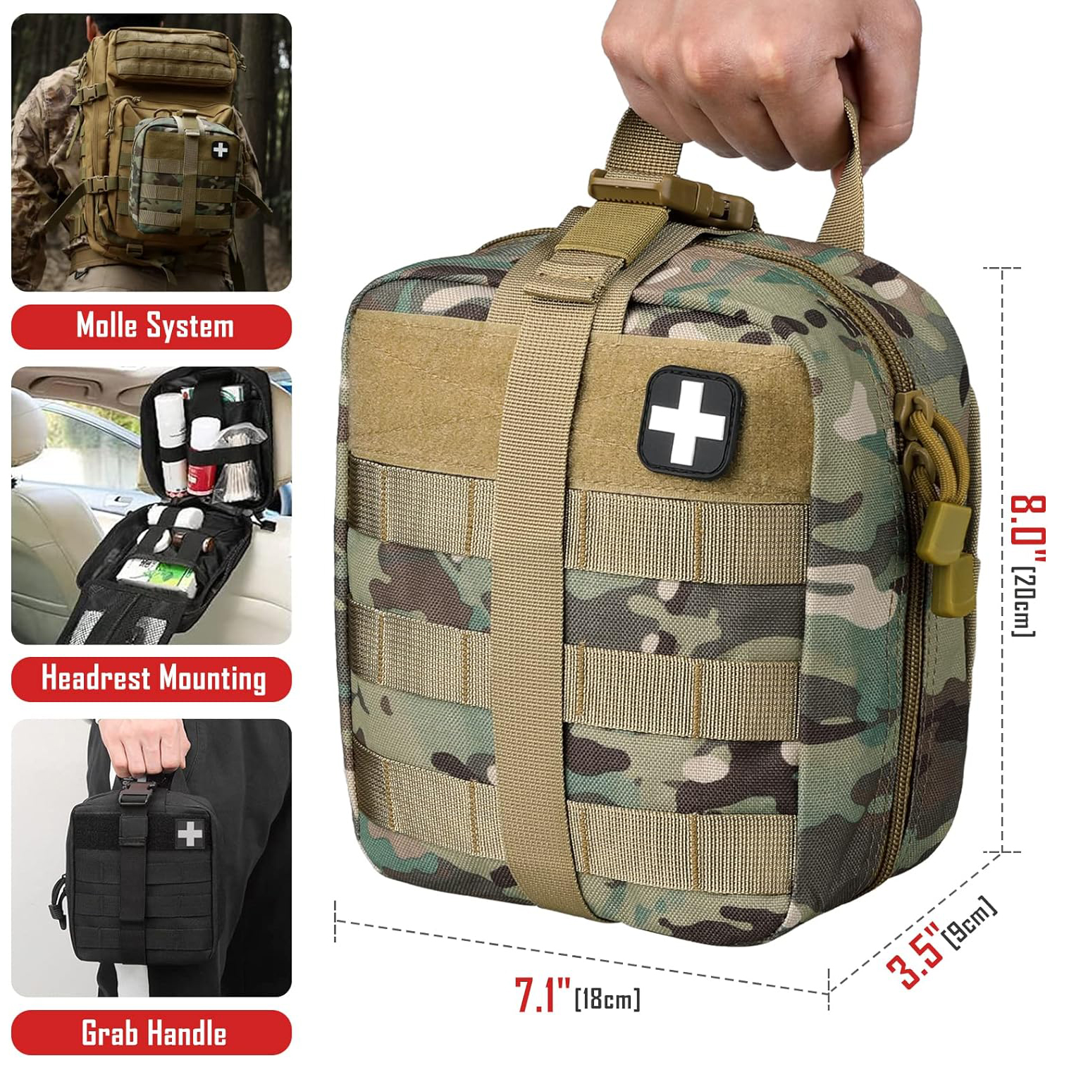 Bolsa de primeros auxilios tácticos, bolsas de EMT RIP-Avance Military Ifak Medical Bag Medical Emergency Survival Kit Diseño de liberación rápida incluye parche de cruz roja