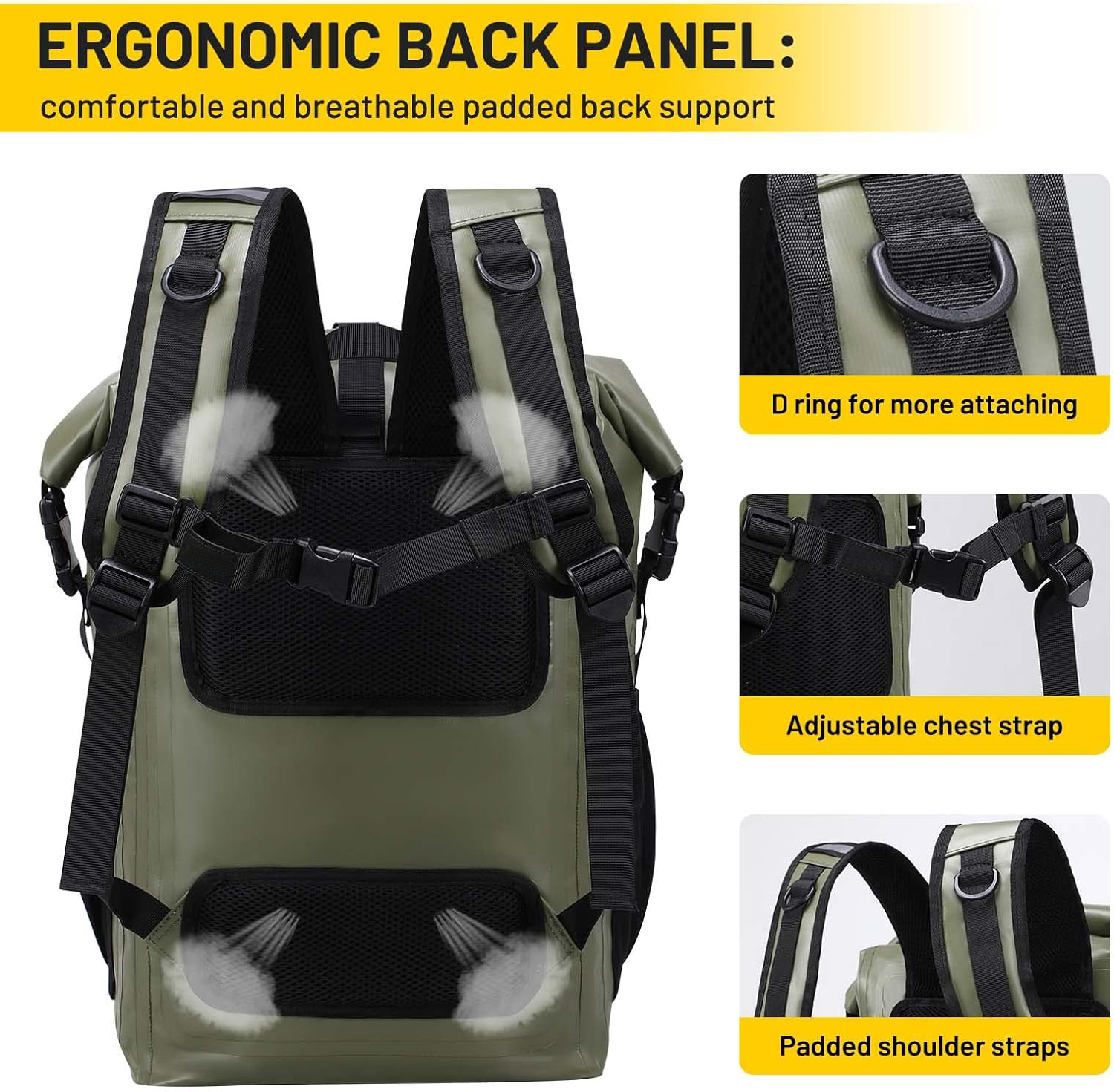 Mochila seca Bolsa impermeable de 30 litros de 30 litros flotantes secos con bolsillo acolchado interno para kayak, paseos en bote, surf, pesca, rafting, natación, senderismo