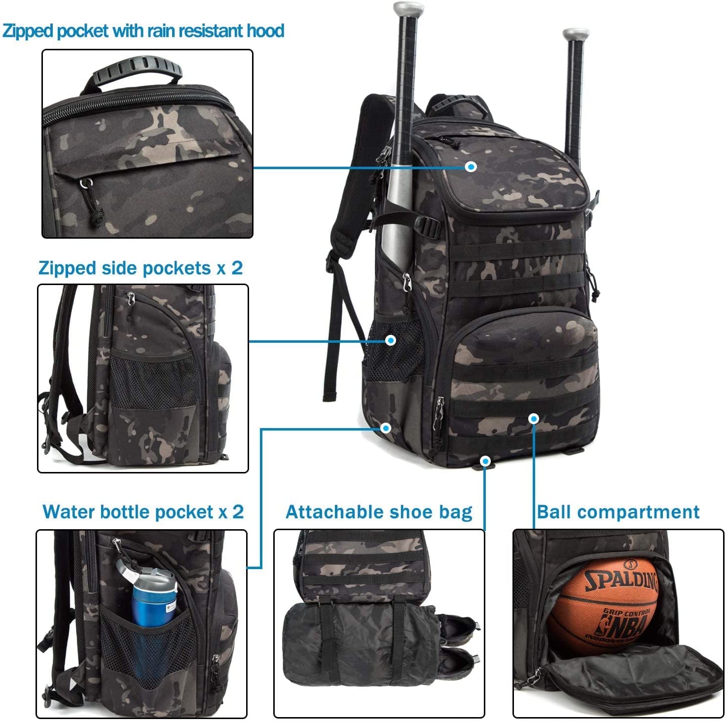 Mochila de baloncesto para hombres, bolsa de fútbol con compartimento para pelotas y compartimento para zapatos para baloncesto, fútbol, ​​entrenamiento de voleibol