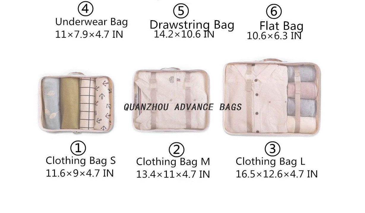 Juego de bolsas organizadoras de viaje Bolsas organizadoras de equipaje de viaje ligeras 7 piezas Juego de bolsas de cubos de embalaje BOLSA plegable impermeable personalizada