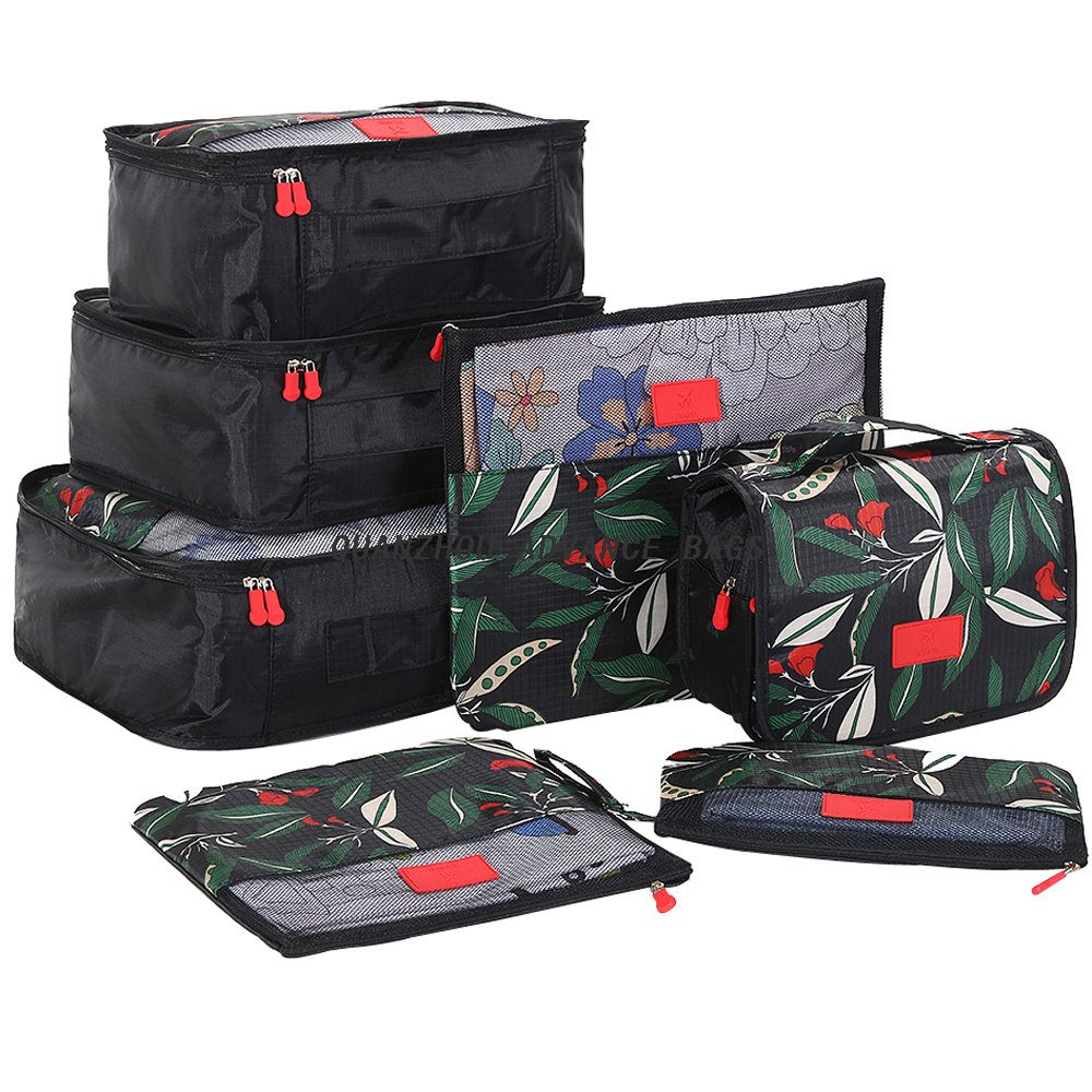 Bolsa organizadora de viaje personalizada de moda de venta caliente BOLSA plegable liviana a granel Poliéster Ziplock Reciclado Negro Maquillaje Lavado Bolsa de cosméticos y estuche Personalizado a prueba de agua