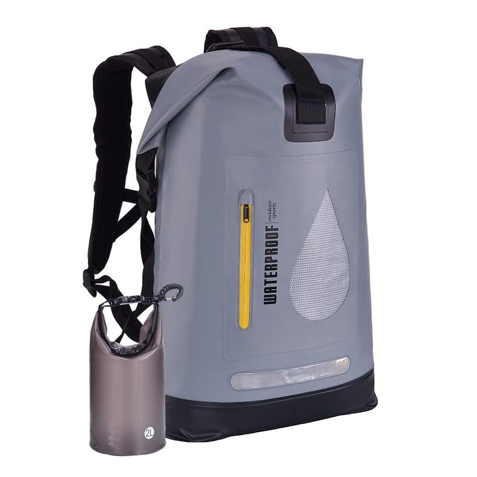 2024 suministro una mochila impermeable de bolsa seca para hombres y mujeres, 25L, mediano/grande, enrollable, para navegar, kayak, buceo, caminata, motocicleta +bolsillos flotantes, livianos y de botella de agua