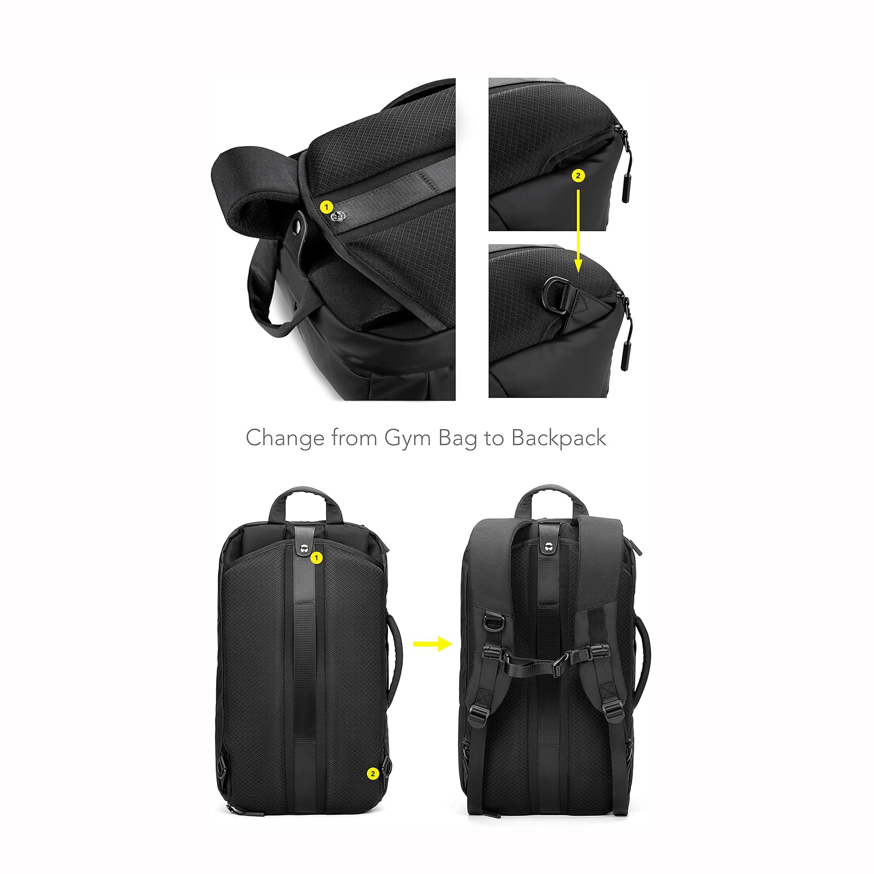 Mochila para la computadora portátil mochila de bolsas de gimnasia convertible para hombres y mujeres mochila de viajes con computadora portátil y calzado compartimento y bolso de lona para gimnasio, trabajo, deportes (35L)