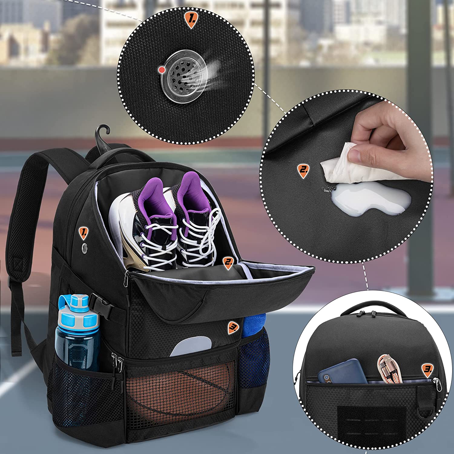 Mochila de baloncesto para hombres, bolsa de fútbol con compartimento para pelotas y compartimento para zapatos para baloncesto, fútbol, ​​entrenamiento de voleibol