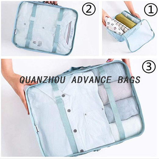 Juego de bolsas organizadoras de viaje Bolsas organizadoras de equipaje de viaje ligeras 7 piezas Juego de bolsas de cubos de embalaje BOLSA plegable impermeable personalizada