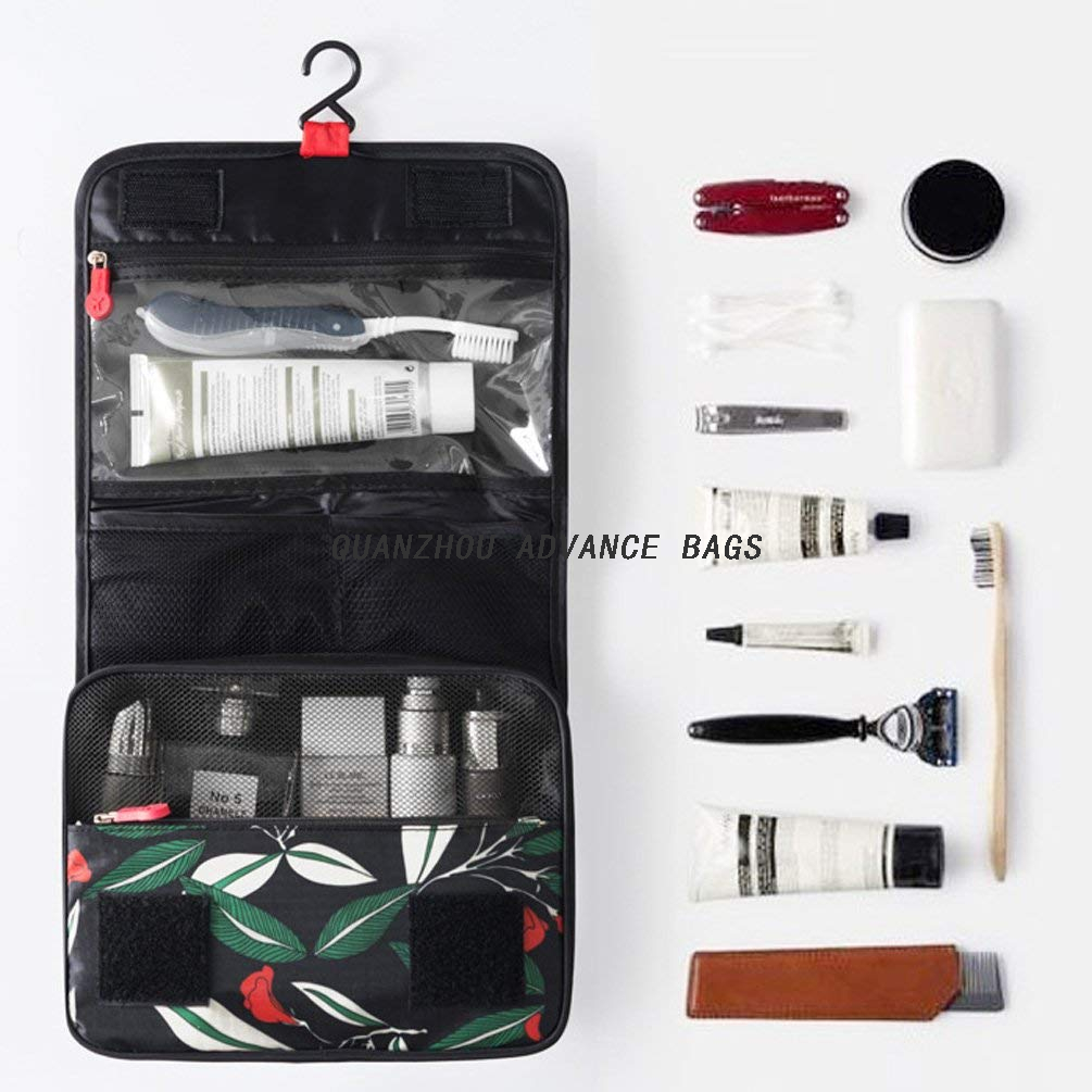 Bolsa organizadora de viaje personalizada de moda de venta caliente BOLSA plegable liviana a granel Poliéster Ziplock Reciclado Negro Maquillaje Lavado Bolsa de cosméticos y estuche Personalizado a prueba de agua