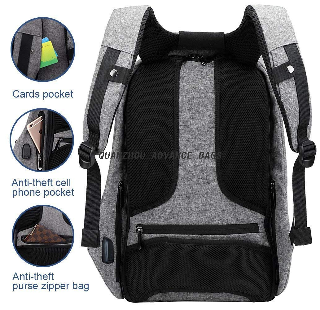 Mochila antirrobo de negocios de viaje USB Charginig Deporte al aire libre y ocio Mochila negra Mochila para computadora portátil