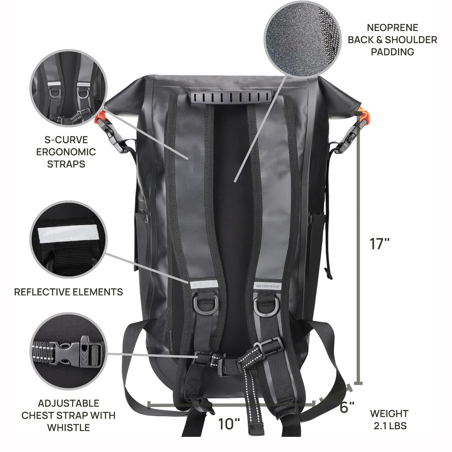 2024 suministro una mochila impermeable de bolsa seca para hombres y mujeres, 25L, mediano/grande, enrollable, para navegar, kayak, buceo, caminata, motocicleta +bolsillos flotantes, livianos y de botella de agua