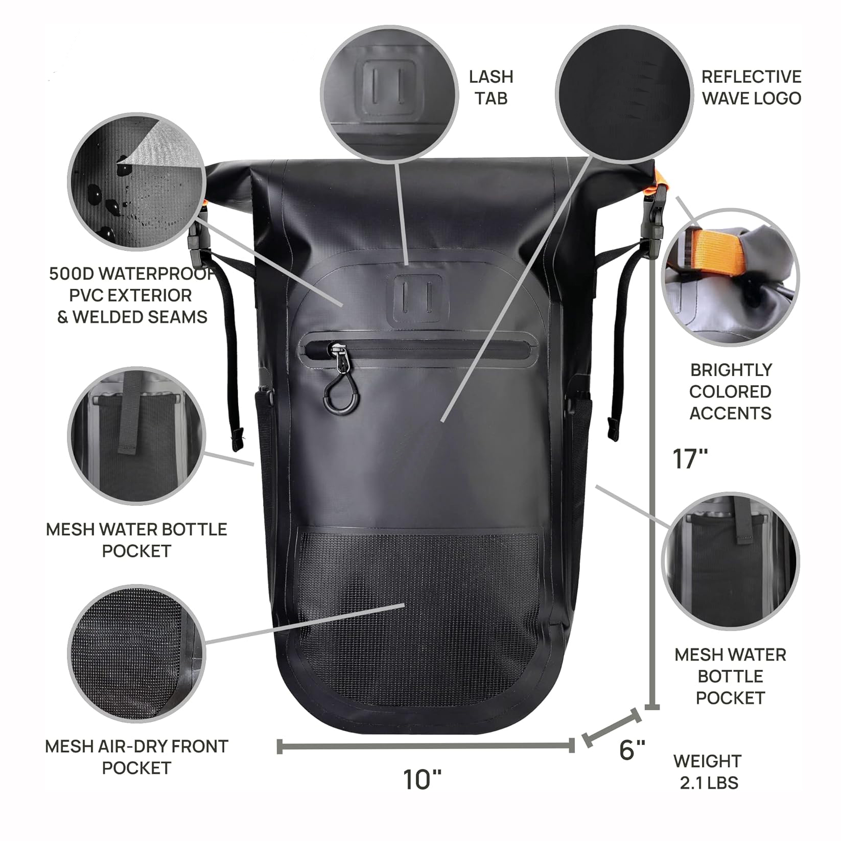 2024 suministro una mochila impermeable de bolsa seca para hombres y mujeres, 25L, mediano/grande, enrollable, para navegar, kayak, buceo, caminata, motocicleta +bolsillos flotantes, livianos y de botella de agua