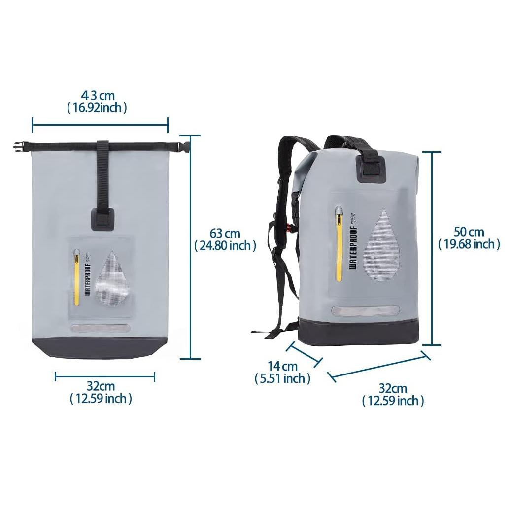 2024 suministro una mochila impermeable de bolsa seca para hombres y mujeres, 25L, mediano/grande, enrollable, para navegar, kayak, buceo, caminata, motocicleta +bolsillos flotantes, livianos y de botella de agua