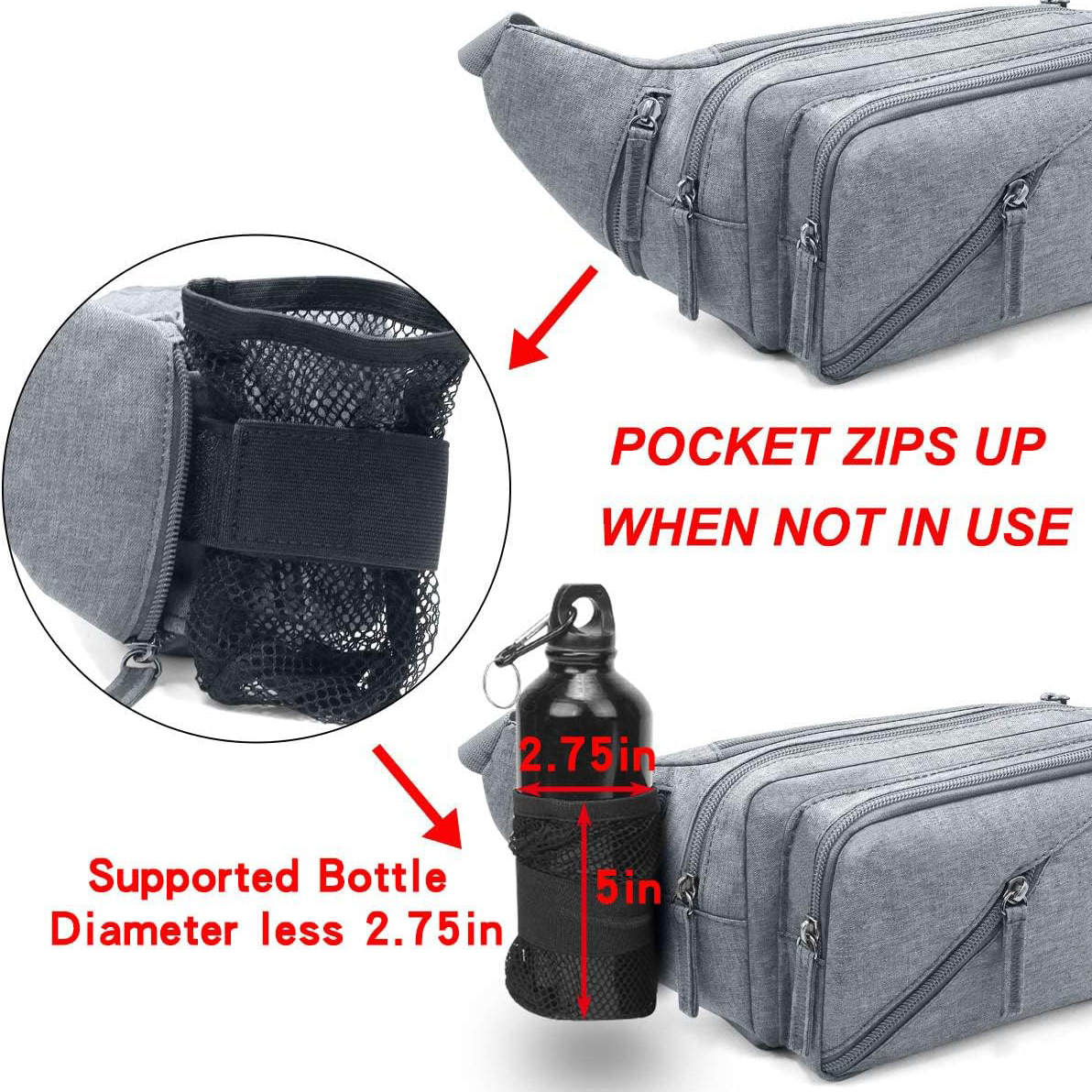 Pack Fanny Pack Impermeable Bag Pack Men Mujeres Bum Bum Bum con soporte de botella de agua Correa ajustable Adecuado para el entrenamiento al aire libre Traking Cycling Bolsa Bolsa