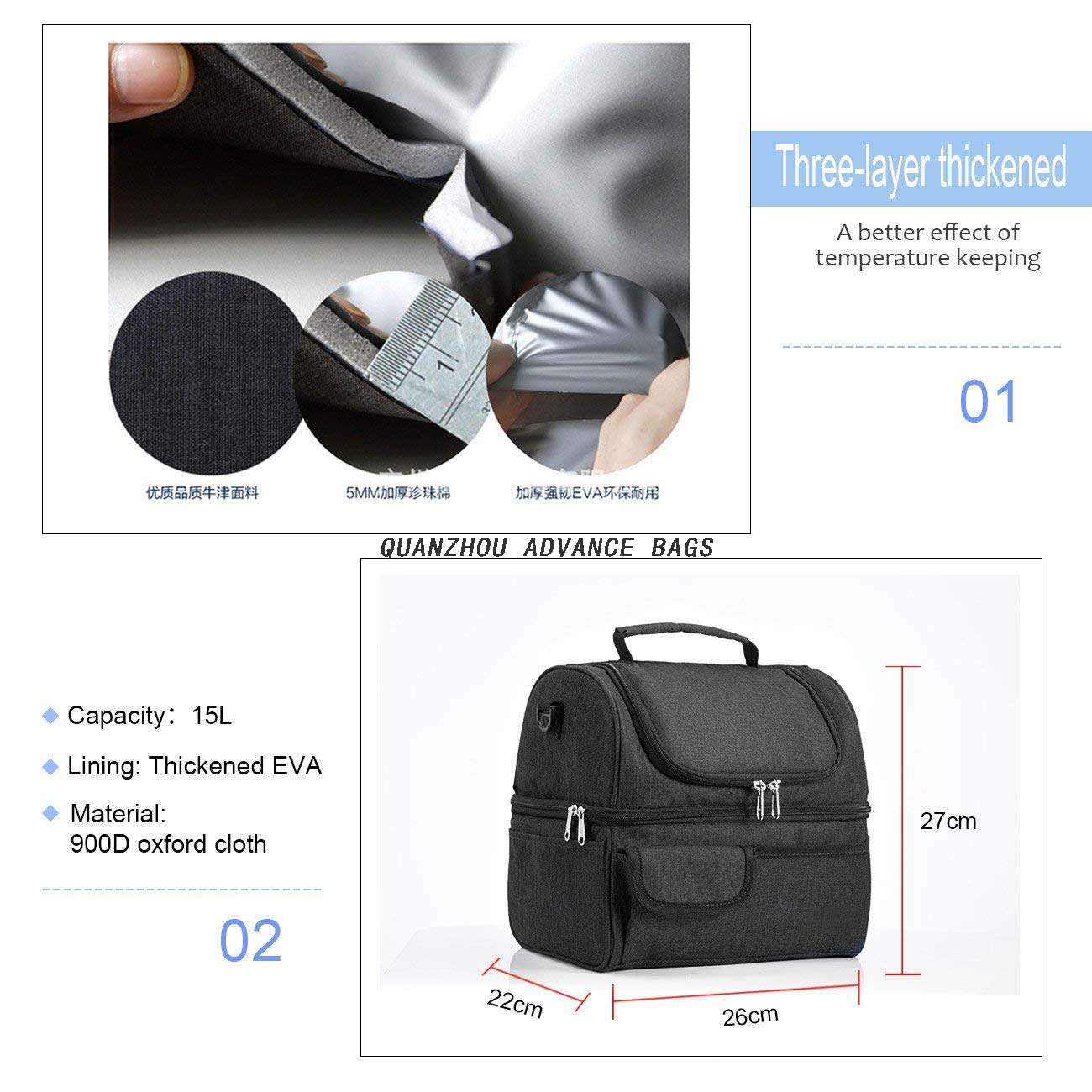 Bolsa portátil Bolsa de picnic Mochila para frigorífico Bolsas para enfriar alimentos Bolsa para frigorífico Suministros para acampar isotérmicos Almuerzo térmico Bolsa para enfriar alimentos con aislamiento Bolsa para enfriar al aire libre