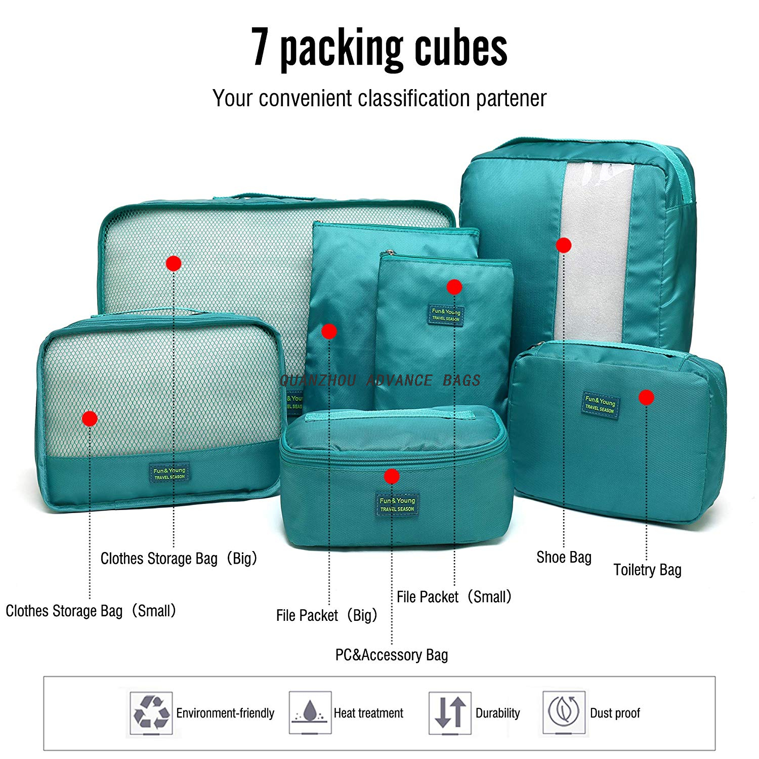 Bolsa organizadora de viaje personalizada a la moda BOLSA plegable 7 juegos livianos a granel Poliéster Ziplock Reciclado Negro Maquillaje Lavado Bolsa de cosméticos y estuche personalizado Impermeable