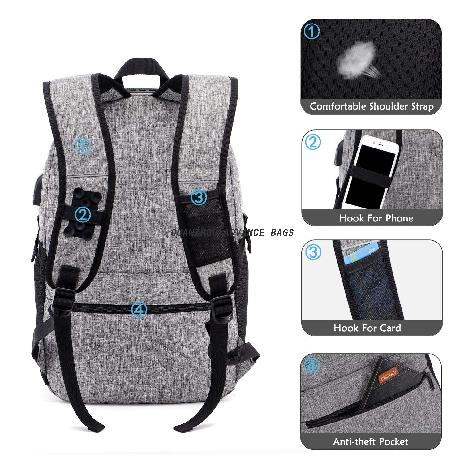 Universidad al por mayor de gran capacidad, deporte al aire libre, viajes, negocios, mochila, carga USB y mochila de ocio, mochila para computadora portátil